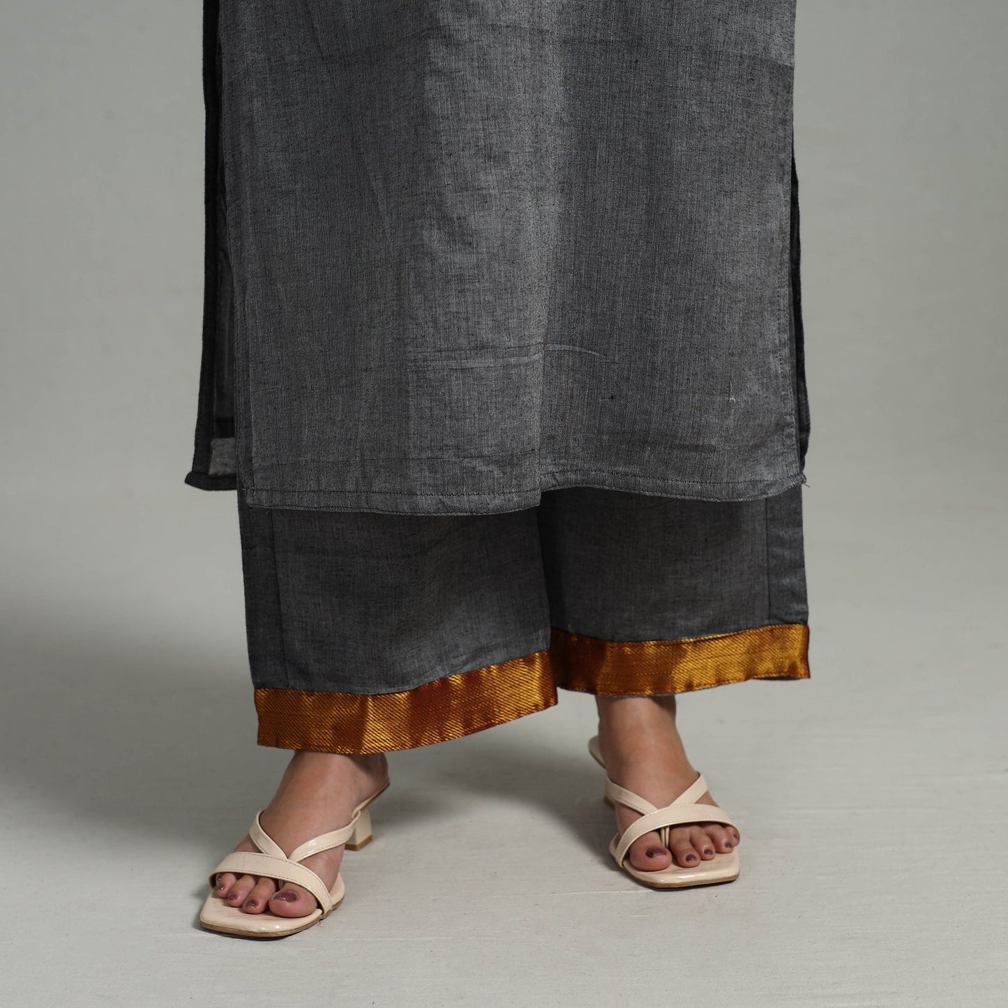 Grey Cotton Dharwad Kurta Set with Palazzo & Dupatta