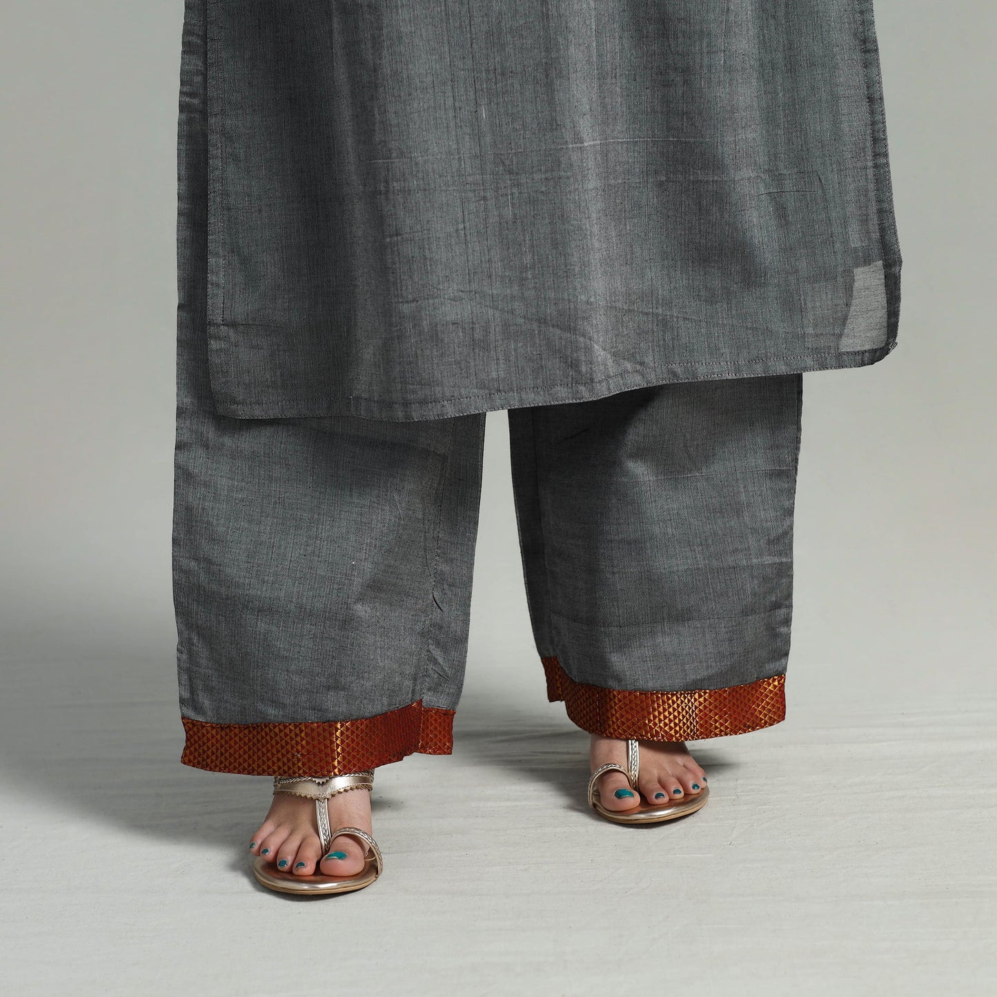 Cotton Grey Dharwad Kurta Set with Palazzo & Dupatta