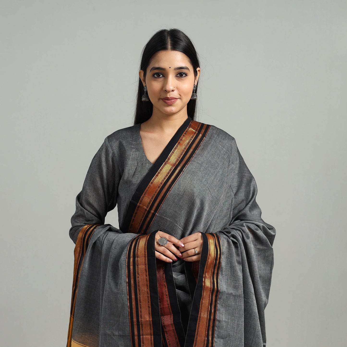 Grey Cotton Dharwad Kurta Set with Palazzo & Dupatta