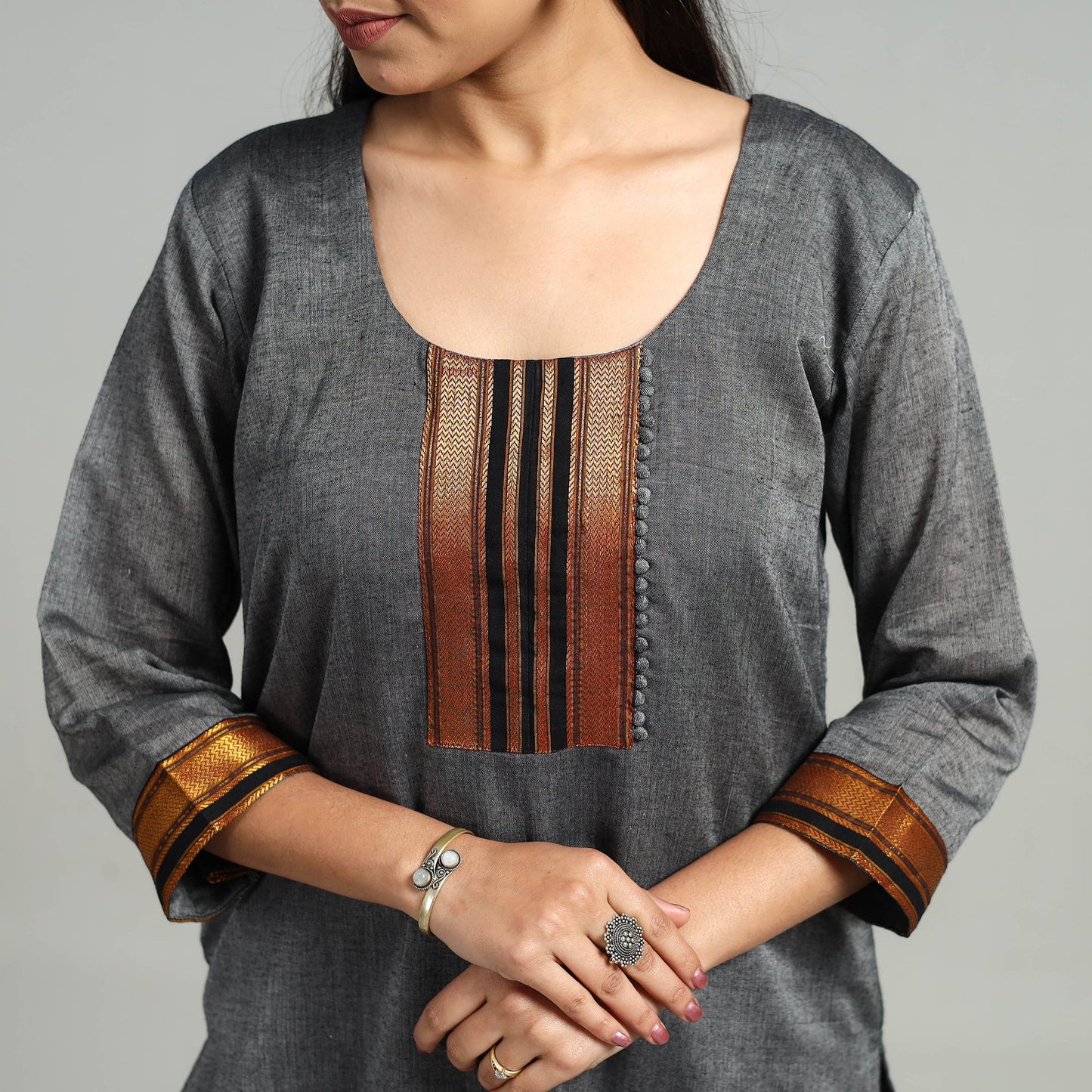 Grey Cotton Dharwad Kurta Set with Palazzo & Dupatta