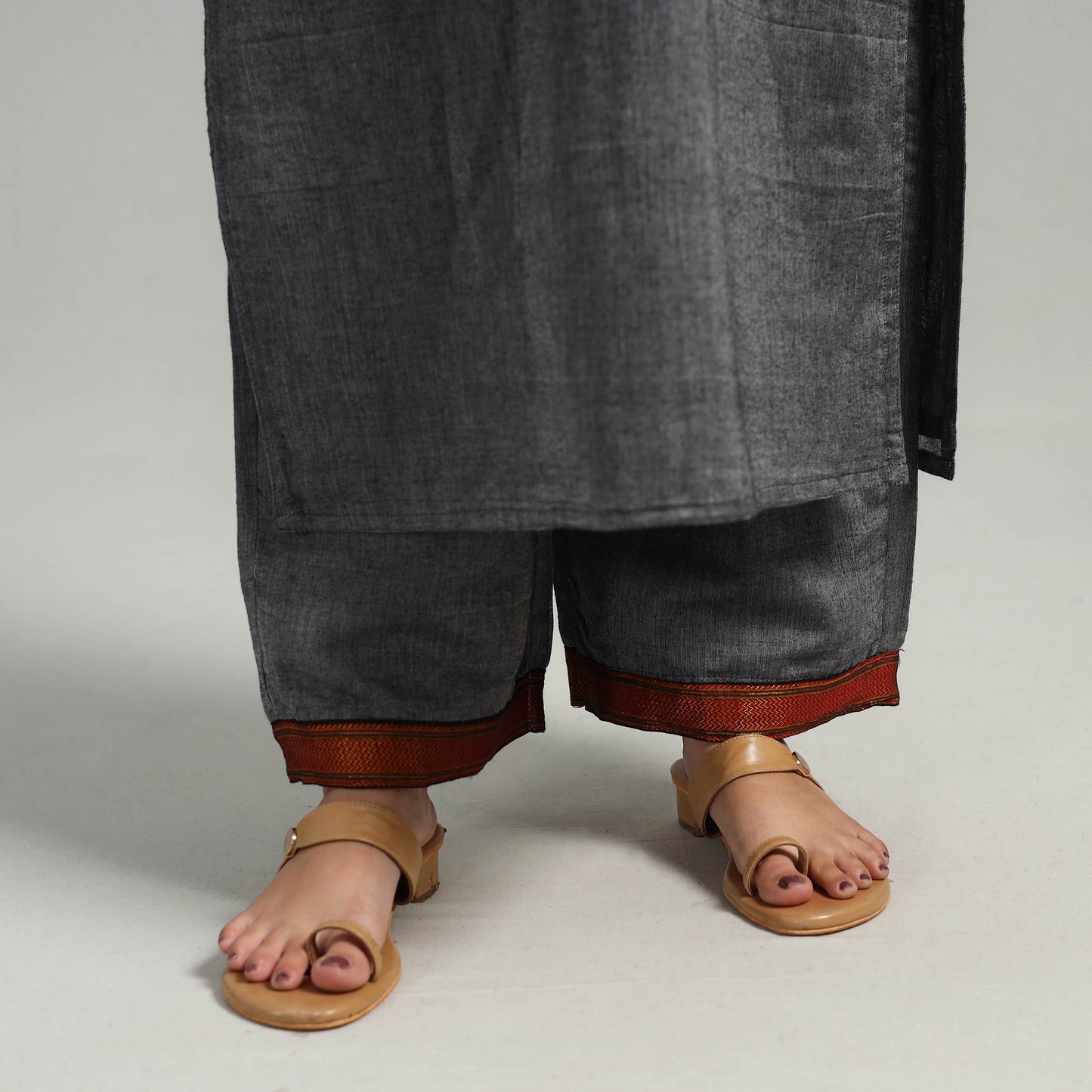 Grey Cotton Dharwad Kurta Set with Palazzo & Dupatta