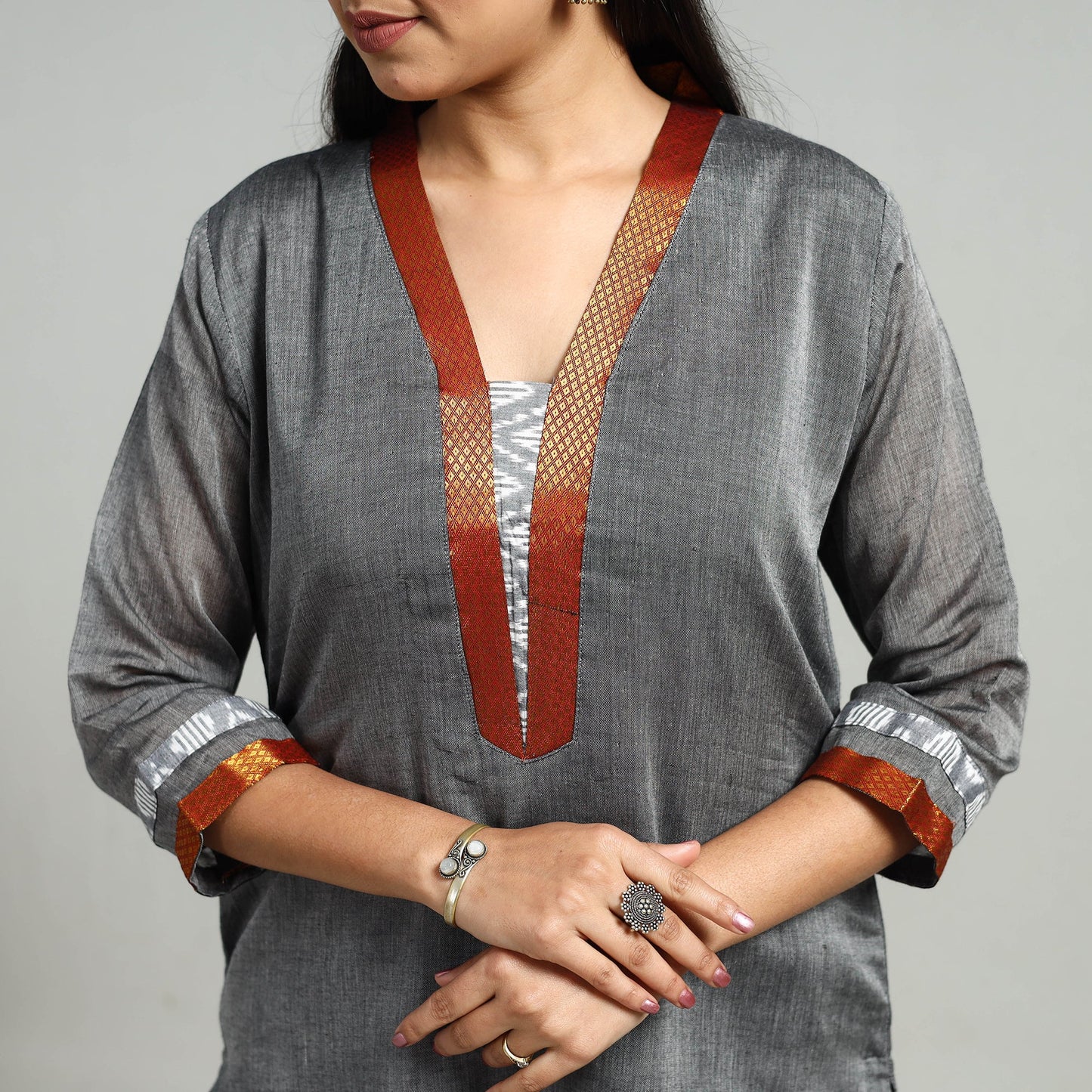 Cotton Grey Dharwad Kurta Set with Palazzo & Dupatta