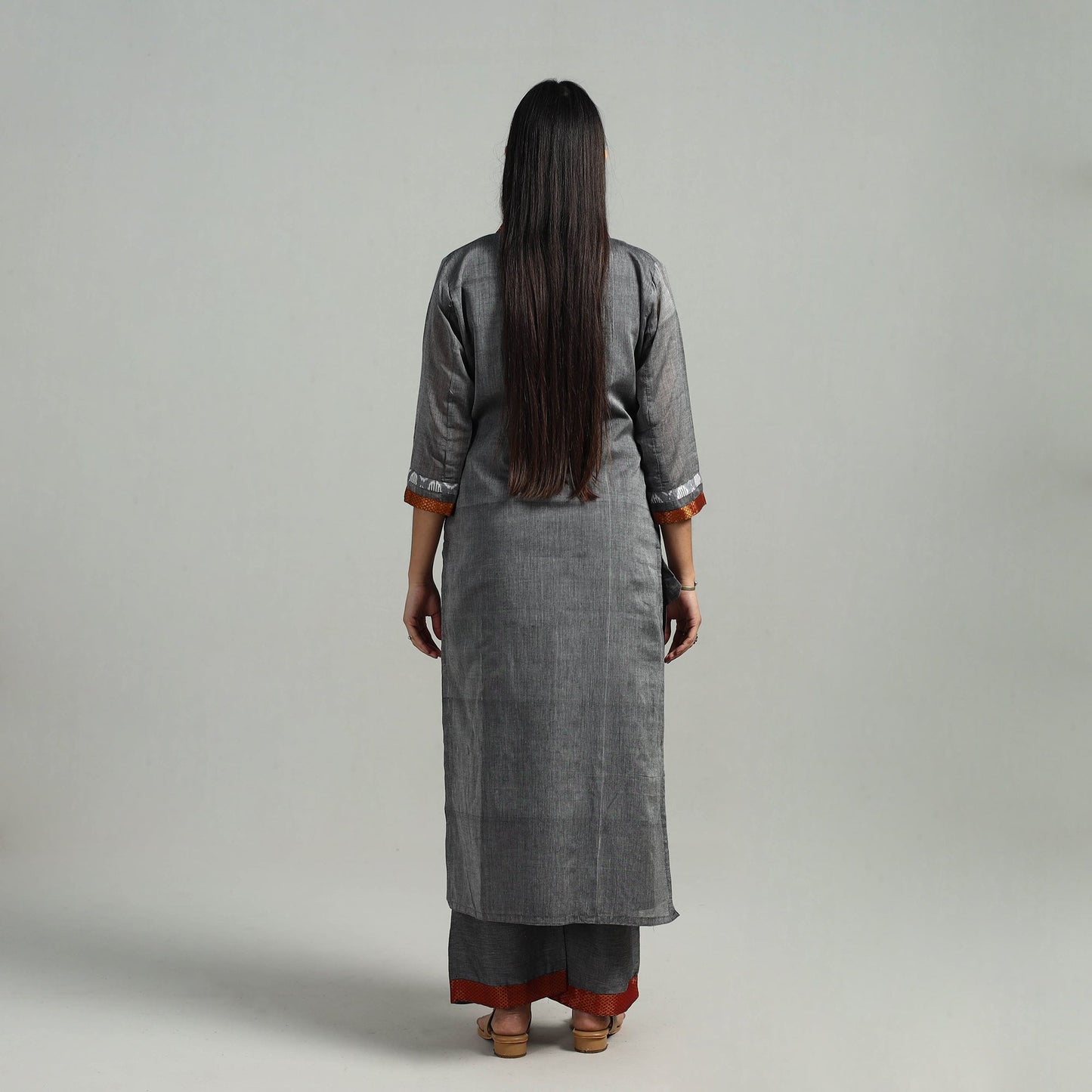 Cotton Grey Dharwad Kurta Set with Palazzo & Dupatta