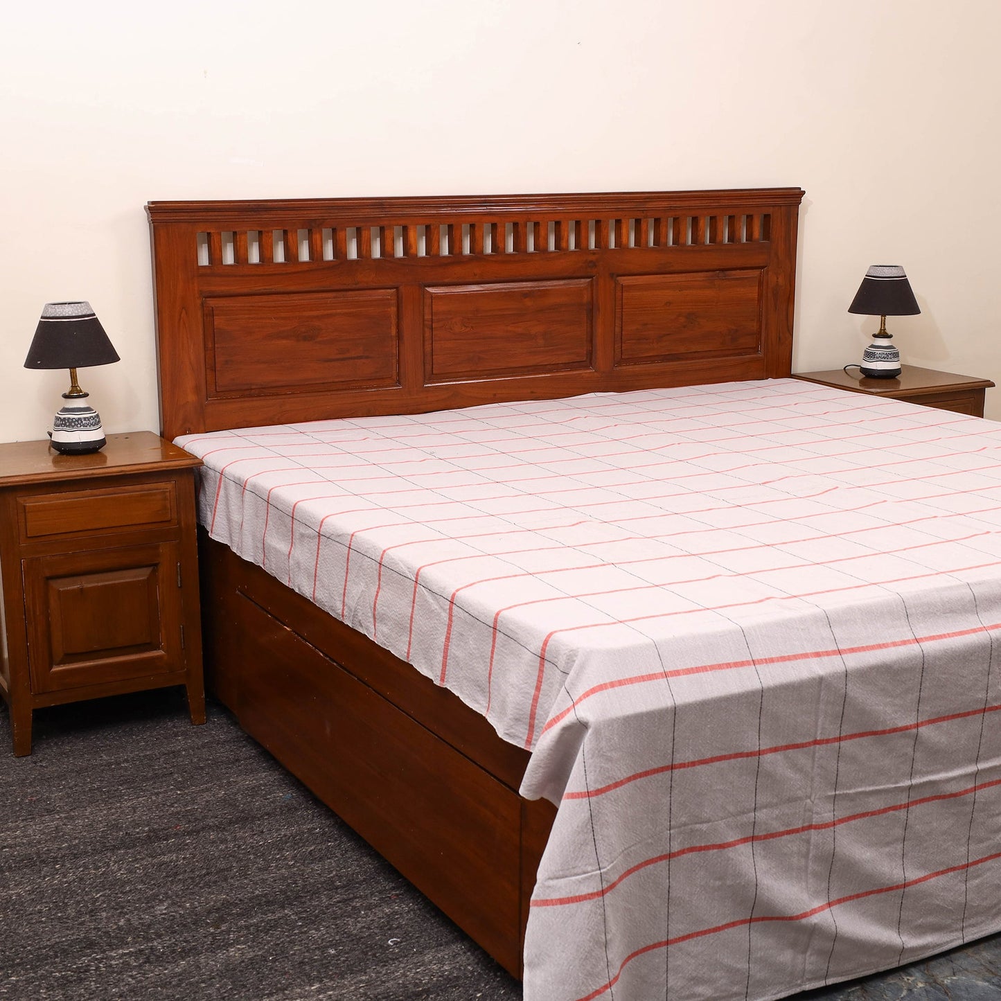 Grey - cotton double handloom bed cover (98 x 90 in) 50
