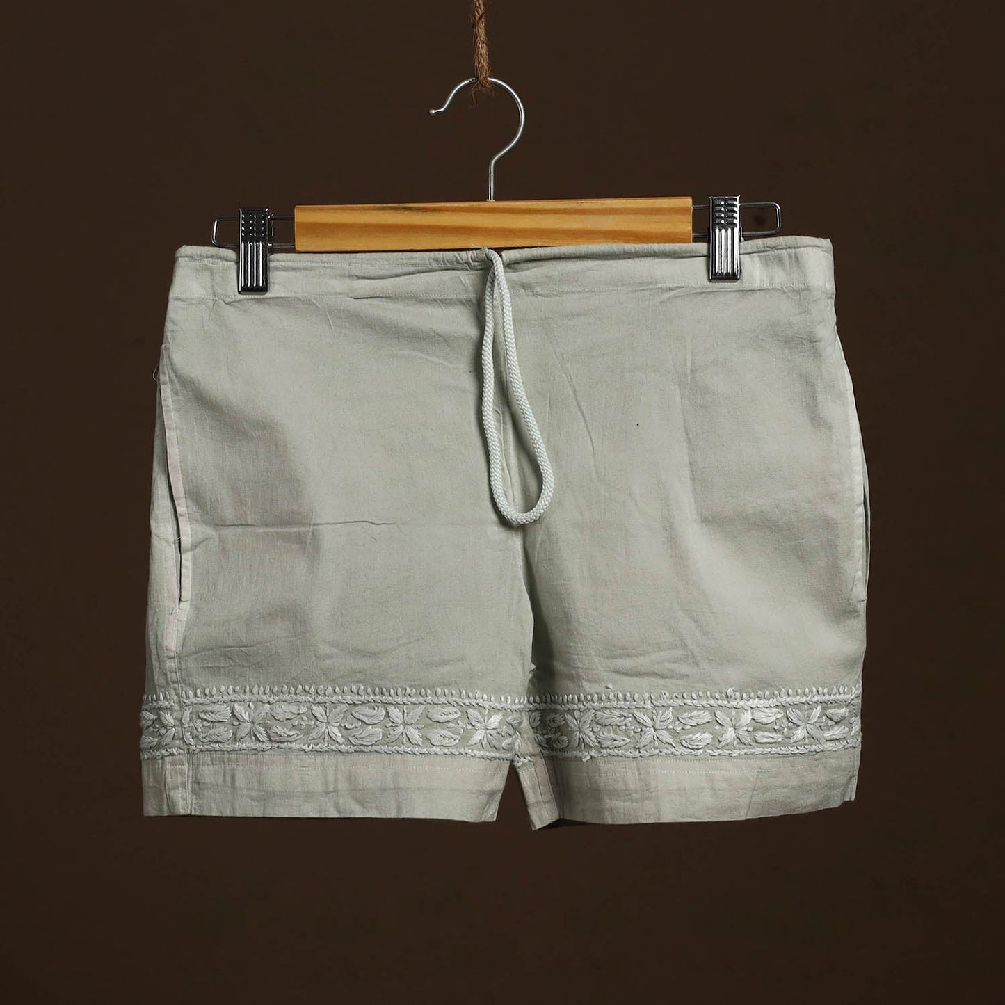 Buy Grey Cotton Hand Embroidery Chikankari Short