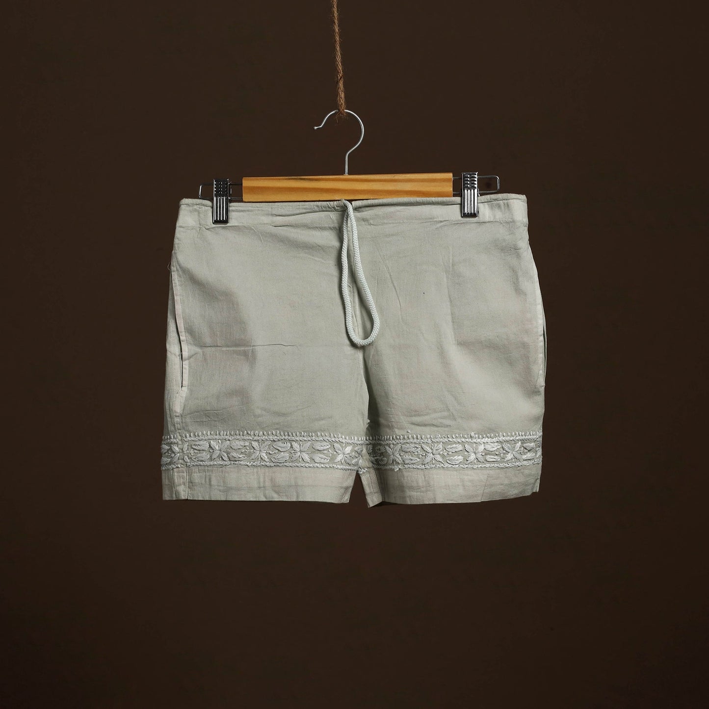 Buy Grey Cotton Hand Embroidery Chikankari Short