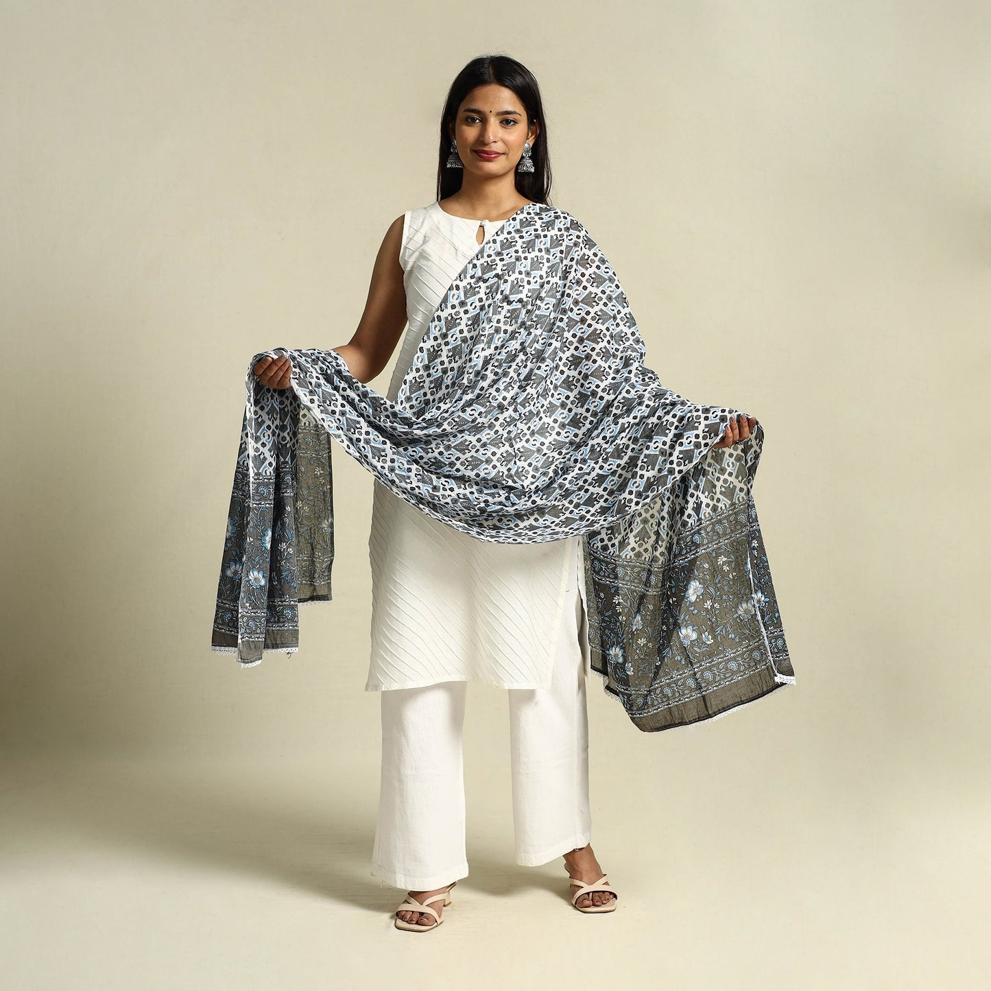 Brown Cotton Jaipur Printed Dupatta Online