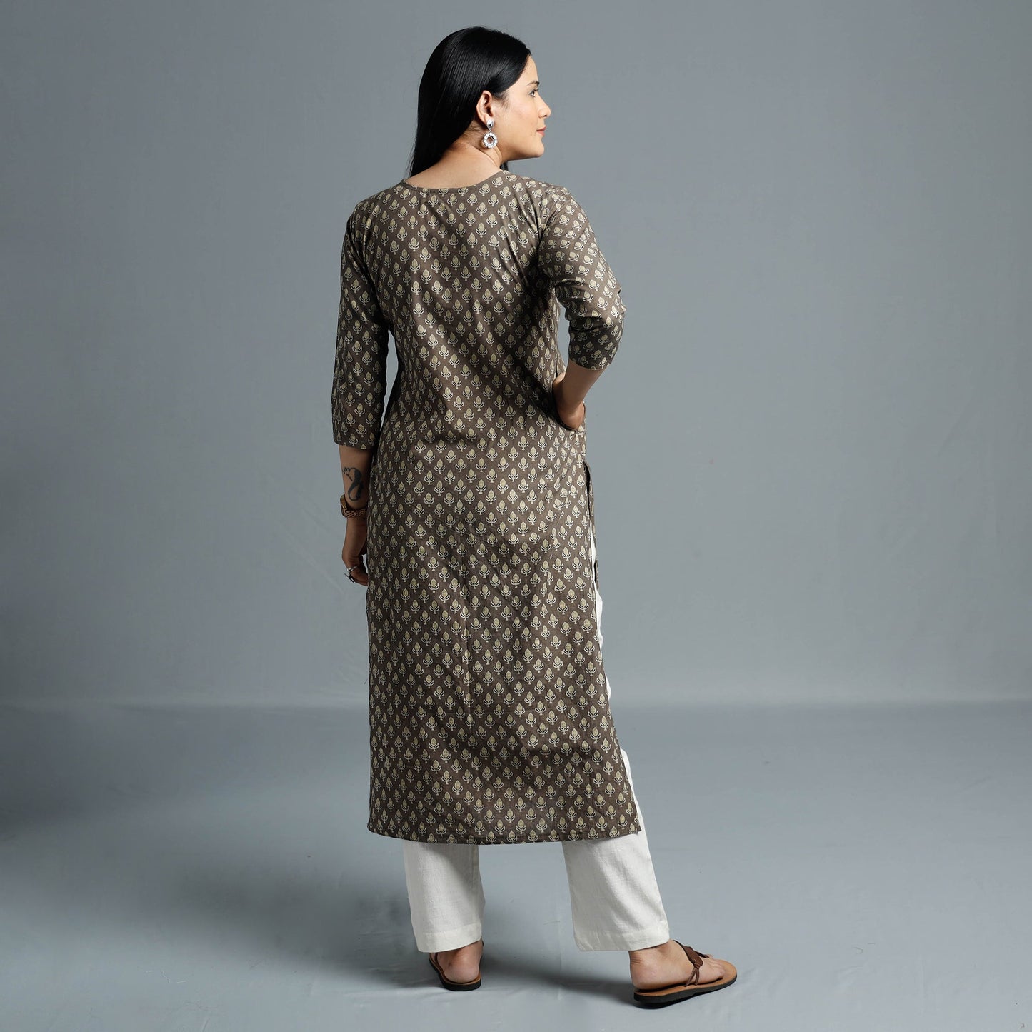 Ajrakh Block Printed Cotton Long Kurta for Women