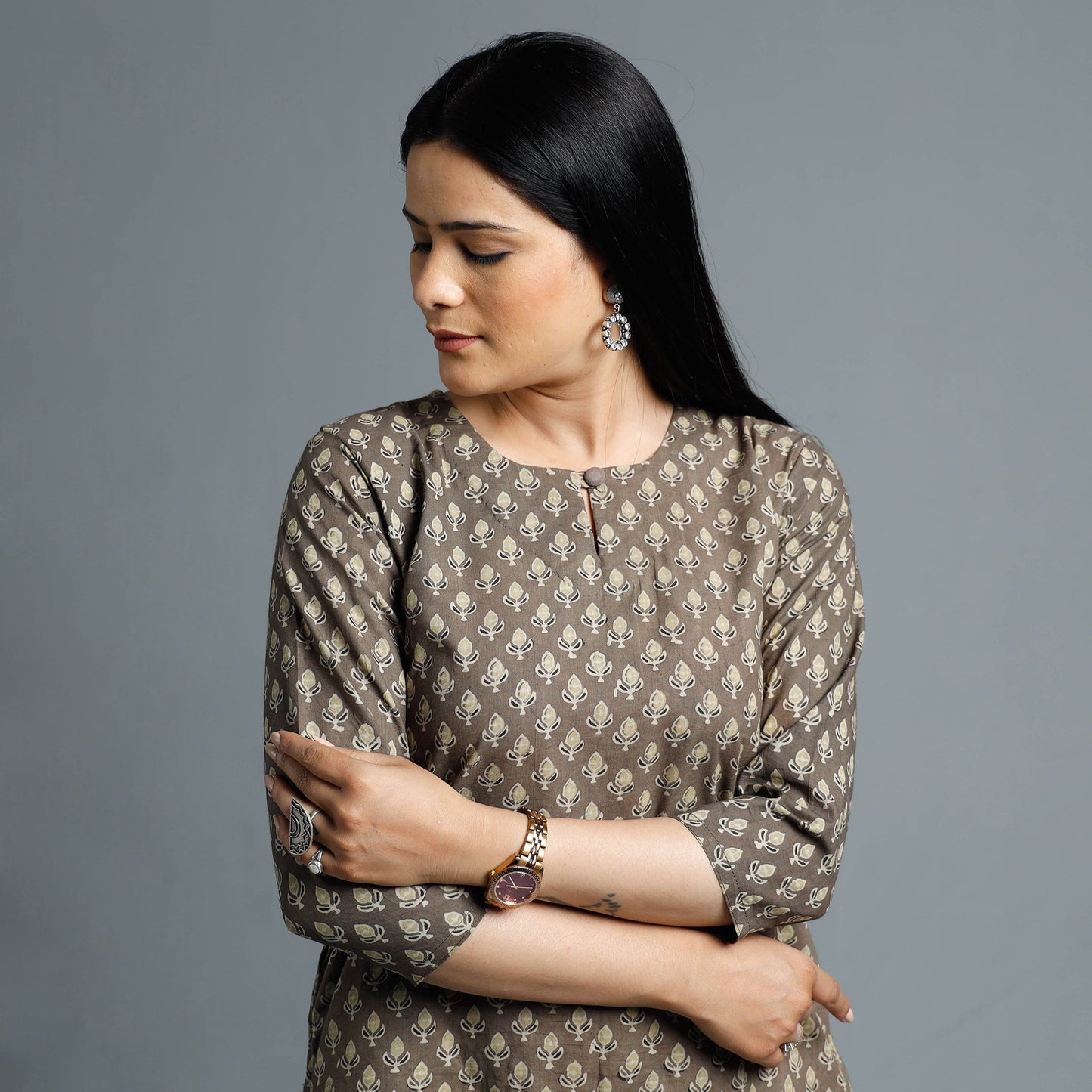Ajrakh Block Printed Cotton Long Kurta for Women