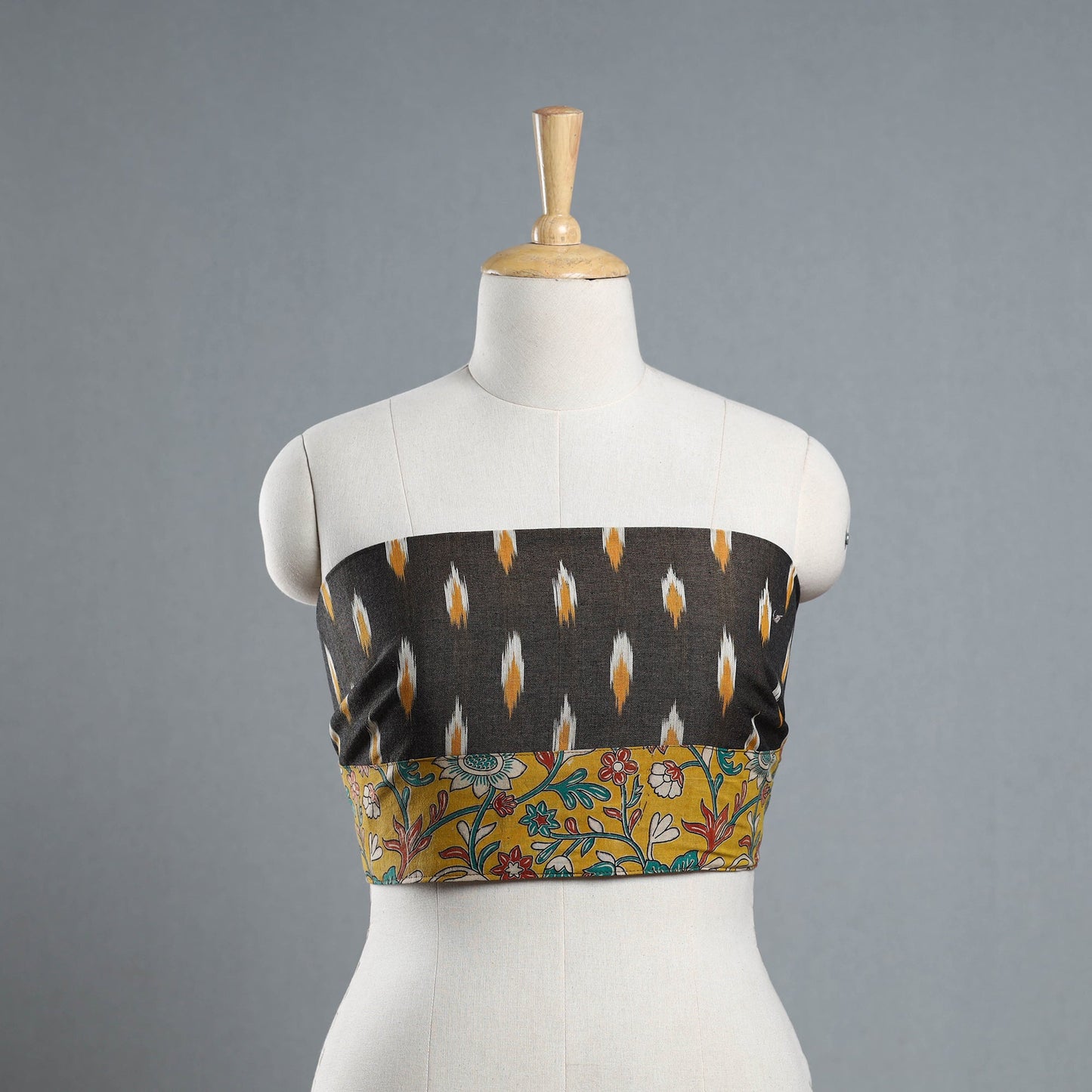 Grey - cotton pochampally ikat blouse piece 58 - handcrafted