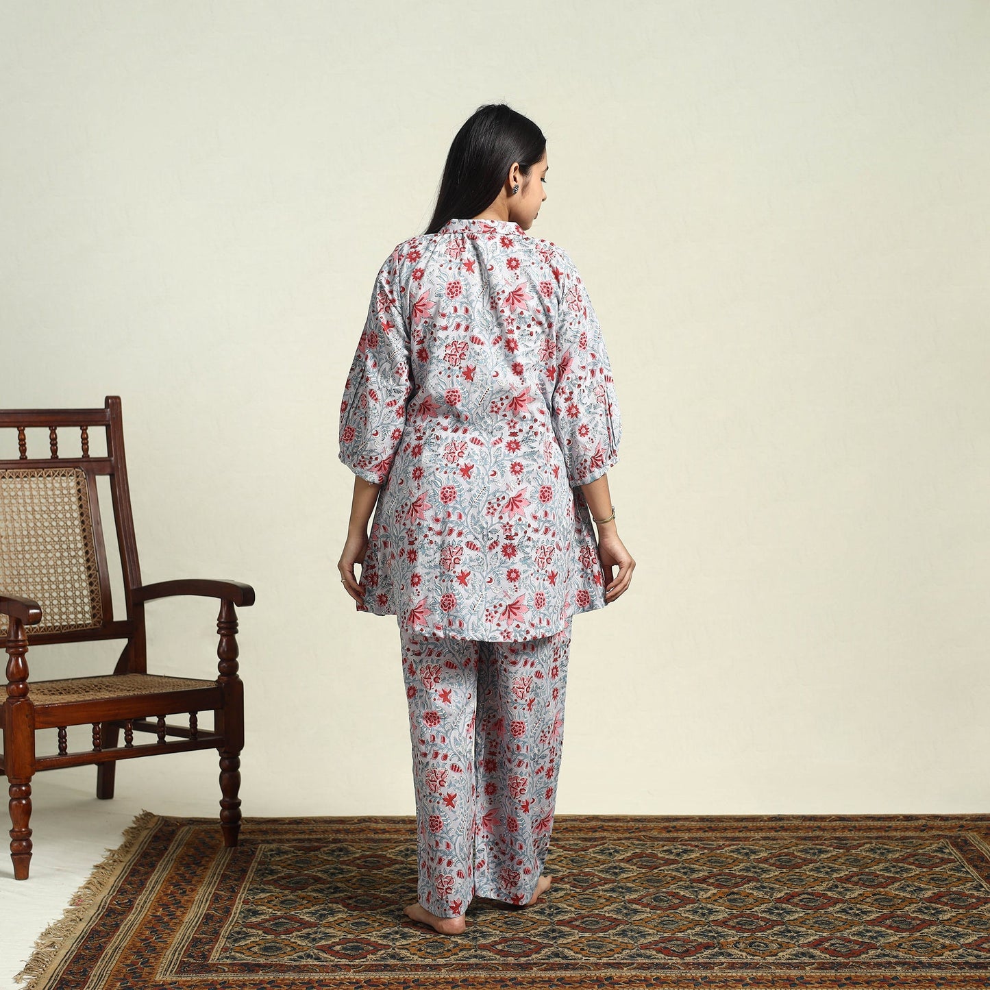 Buy Cotton Grey Sanganeri Block Print Night Suit Set Online