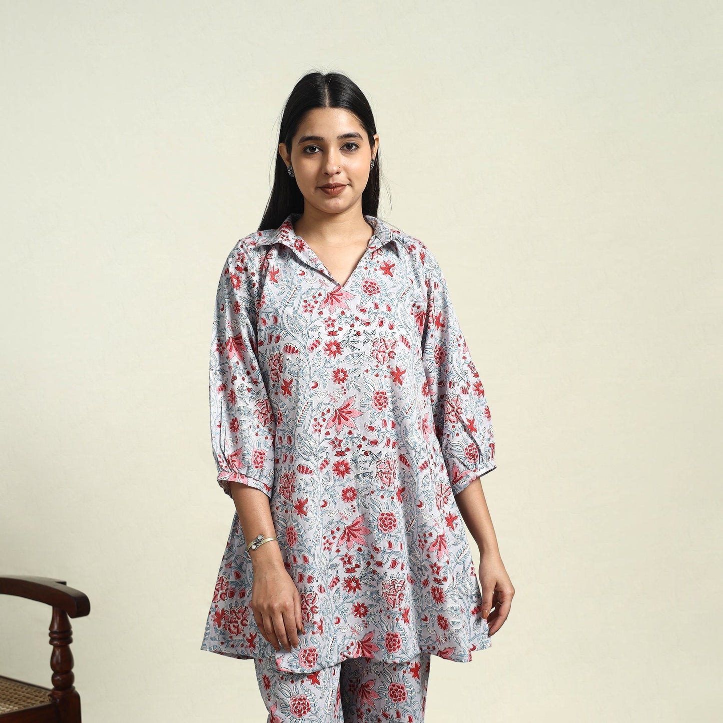 Buy Cotton Grey Sanganeri Block Print Night Suit Set Online