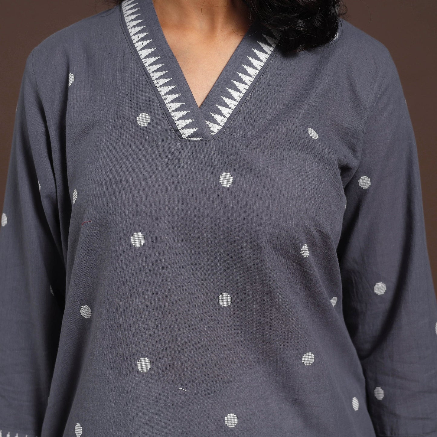 Grey - cotton straight jacquard kurta 13 - handcrafted