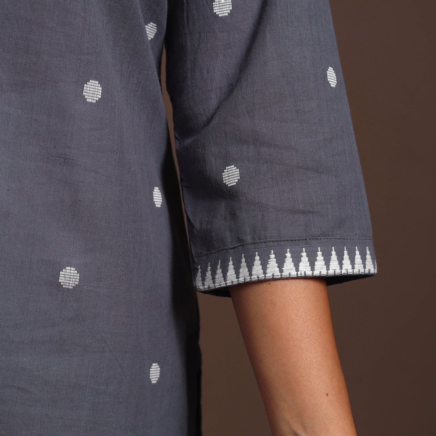 Grey - cotton straight jacquard kurta 13 - handcrafted