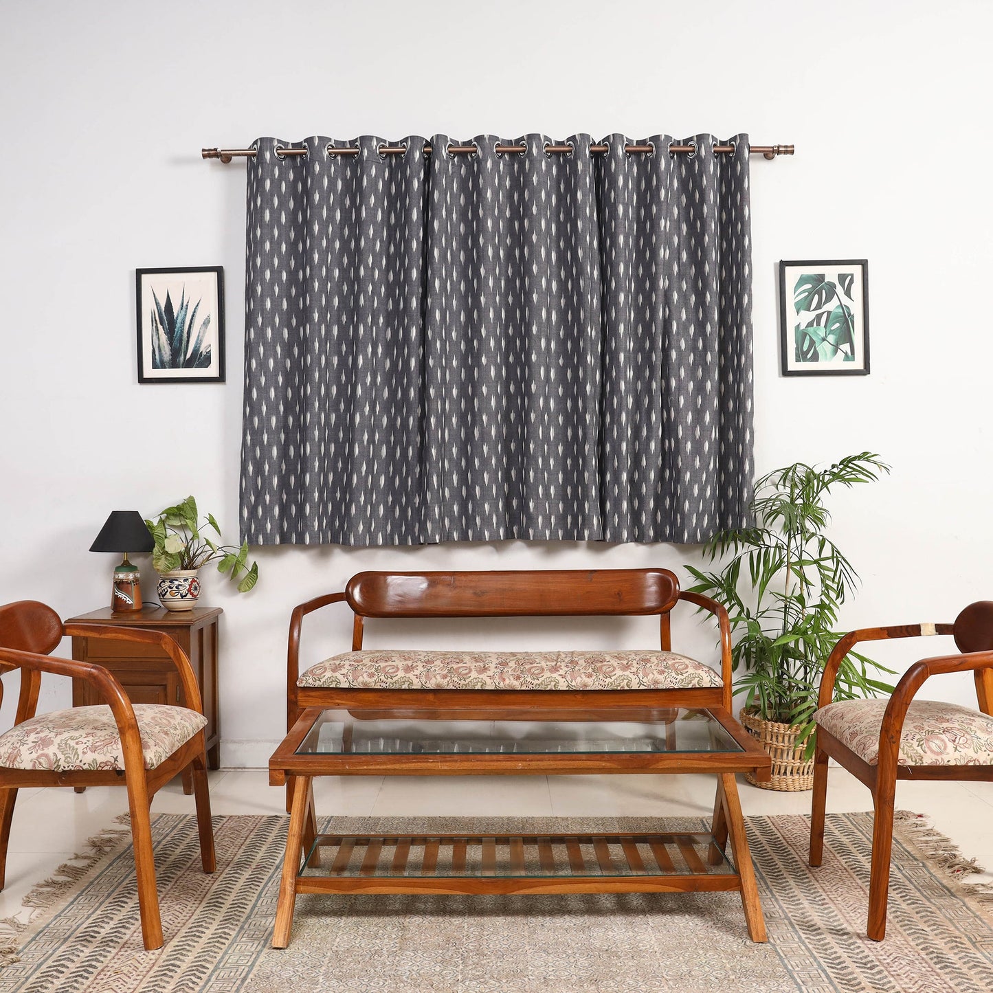 Grey - cotton window pochampally ikat curtain (5 x 3 feet)