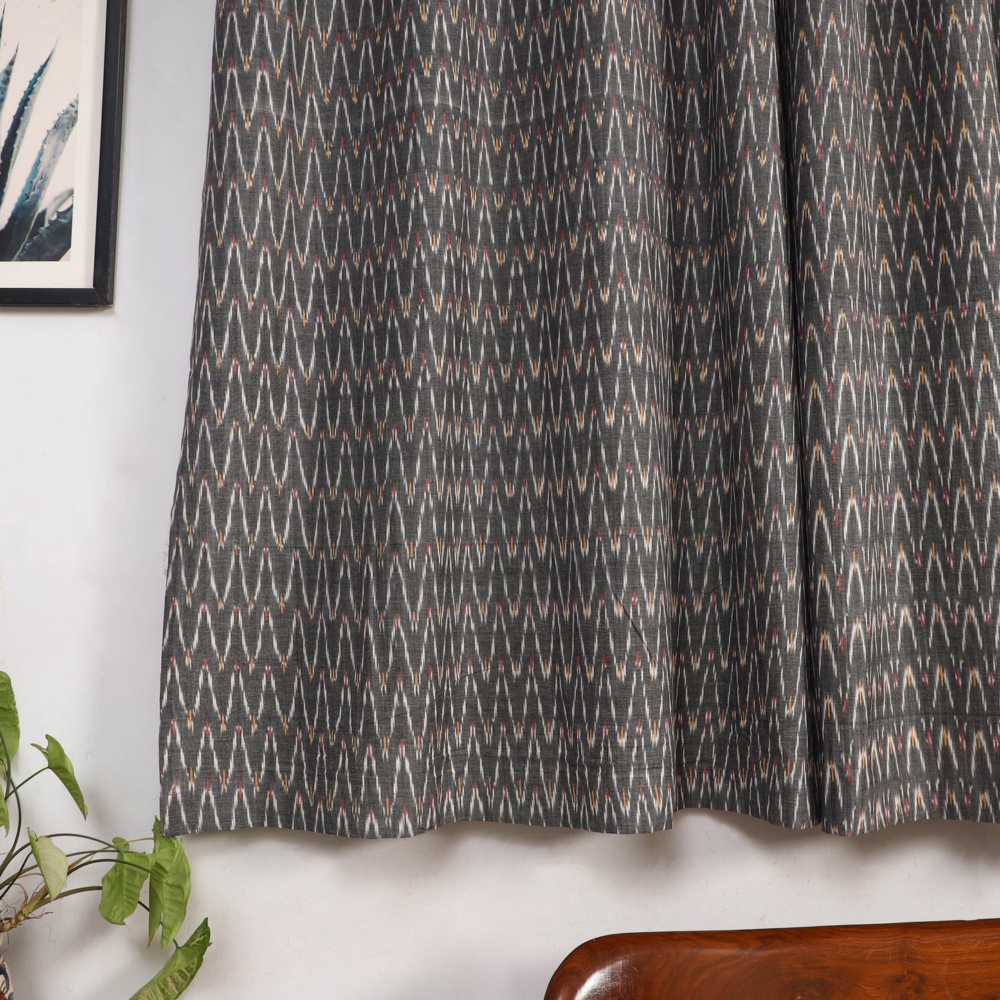 Grey - cotton window pochampally ikat curtain (5 x 3 feet)