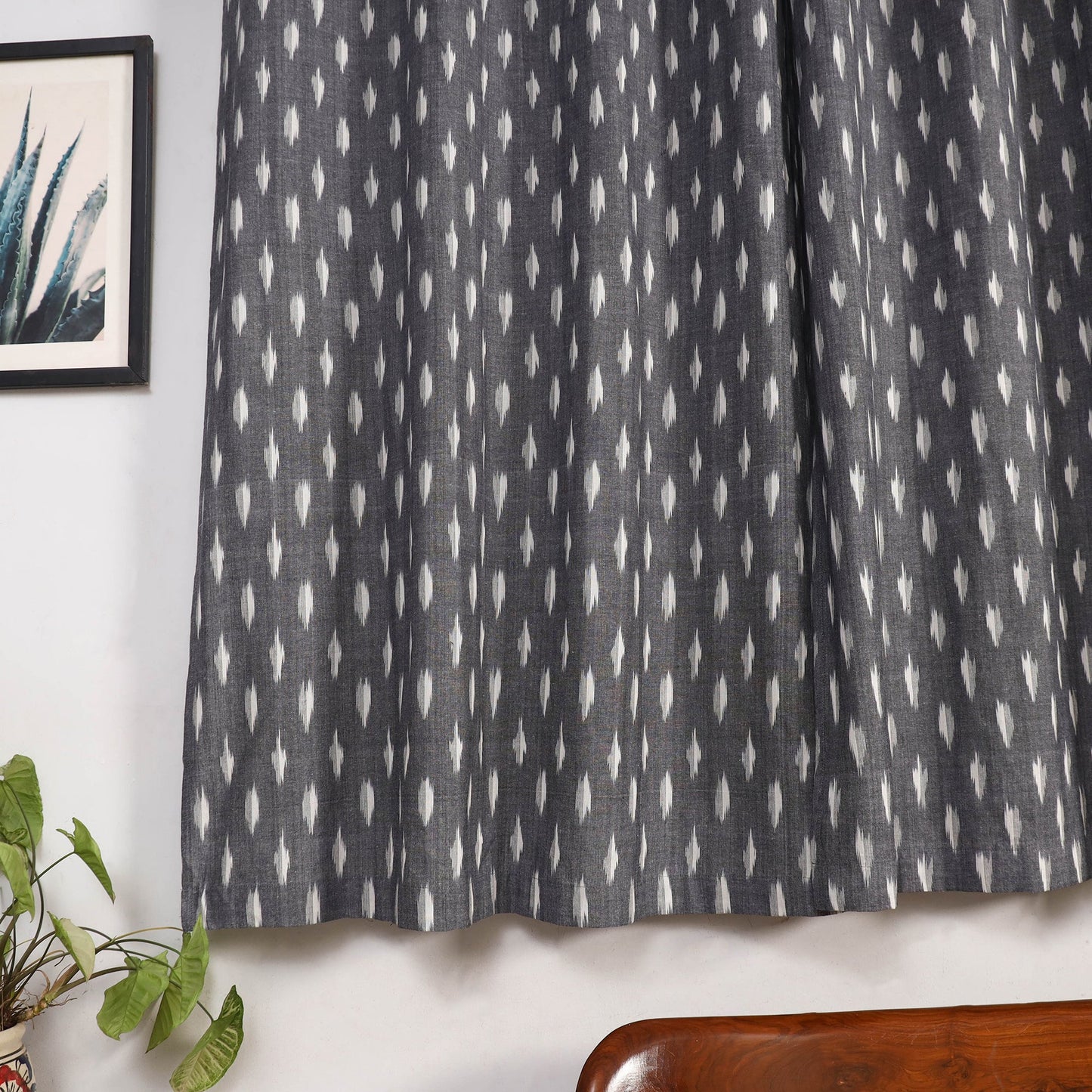 Grey - cotton window pochampally ikat curtain (5 x 3 feet)