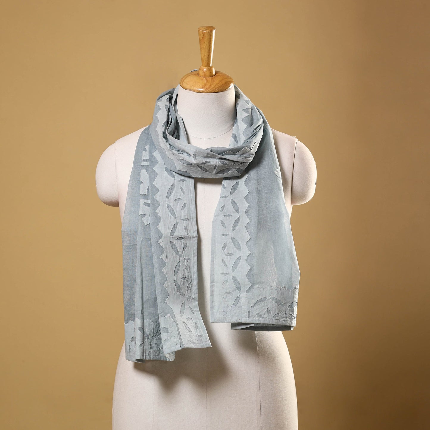 Cut Work Cotton Grey Barmer Applique Stole