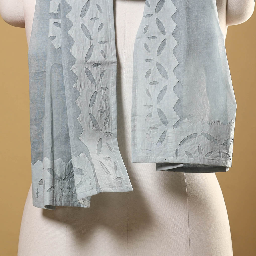 Cut Work Cotton Grey Barmer Applique Stole
