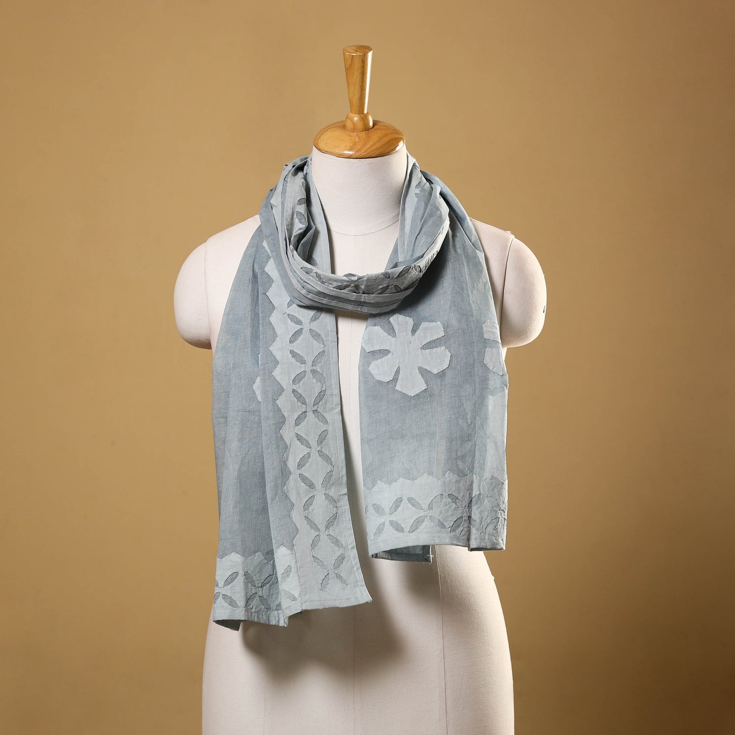 Grey Cut Work Cotton Barmer Applique Stole