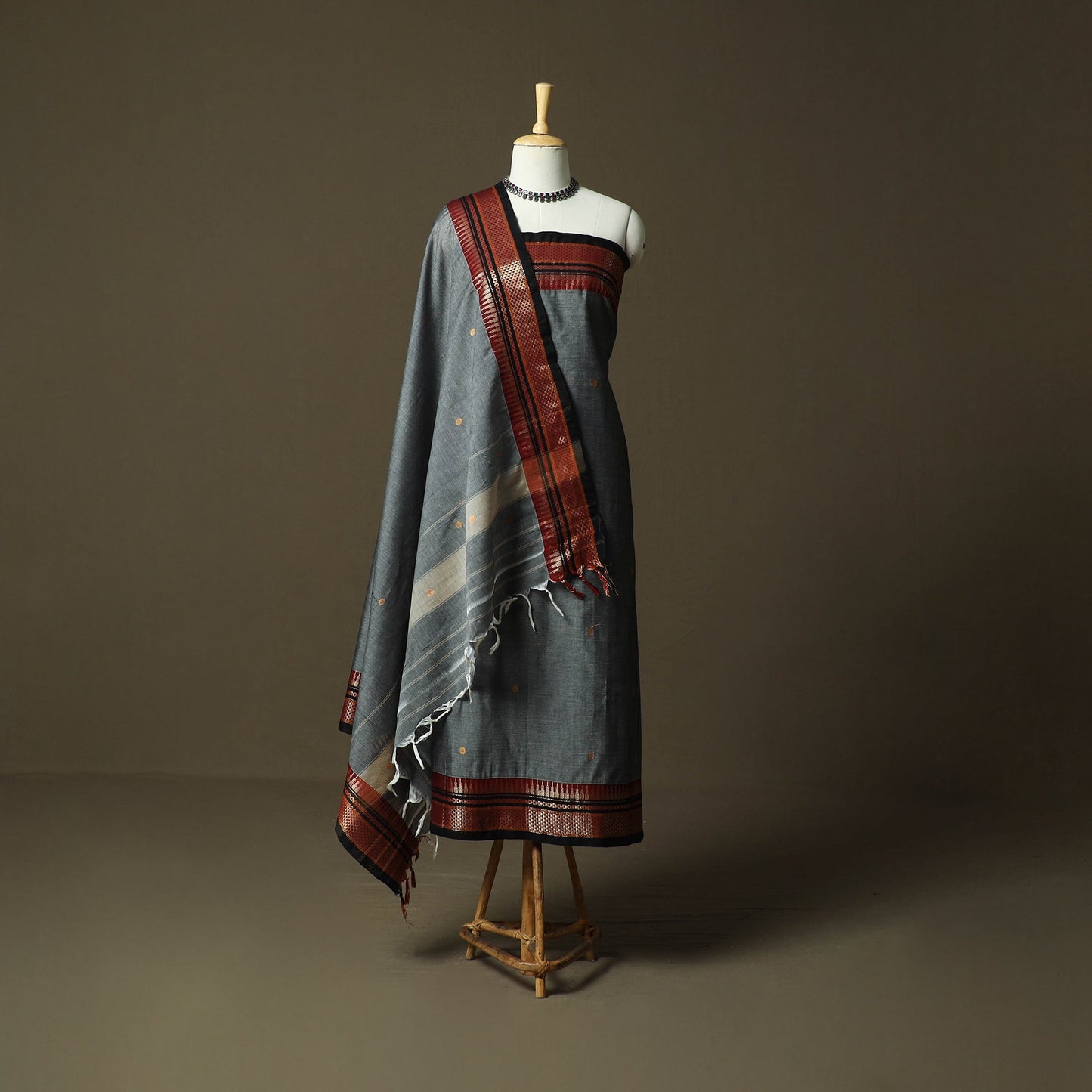 Dharwad cotton 3pc unstitched dress material with border