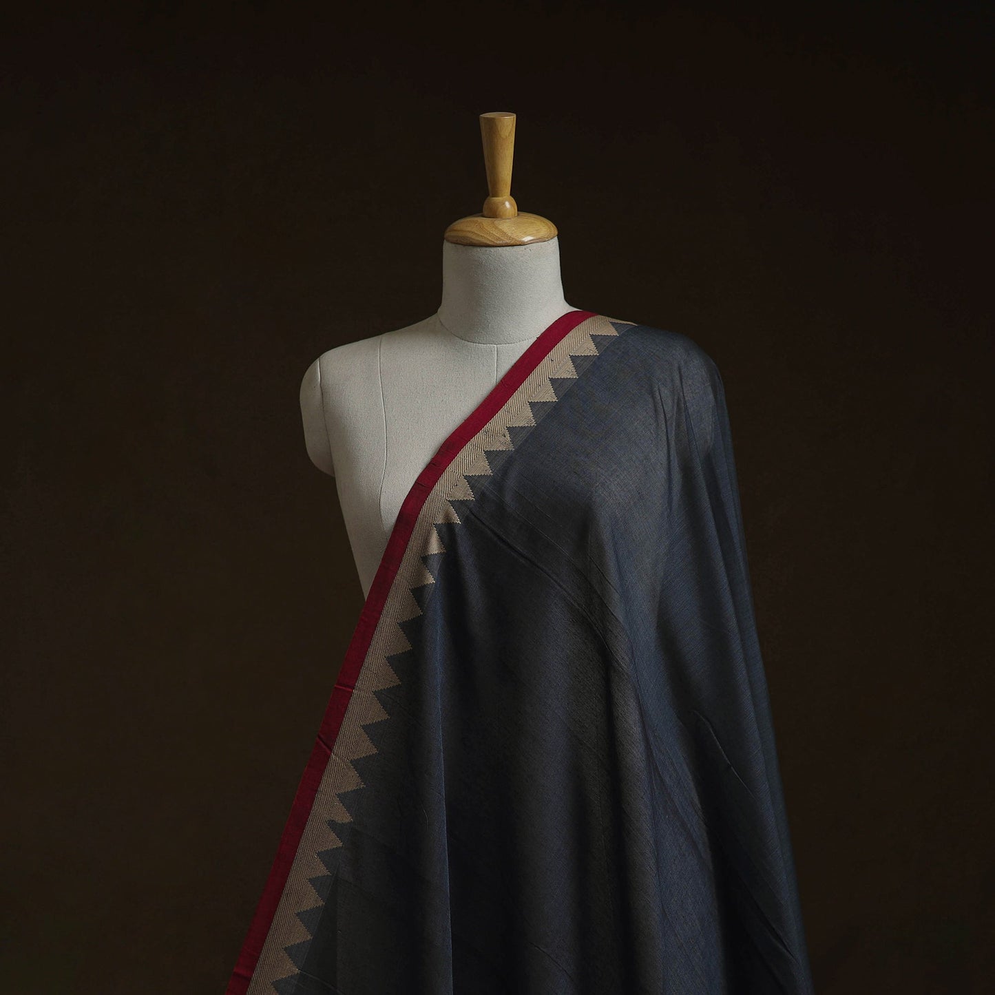 Grey - dharwad cotton fabric with border 33 - handcrafted