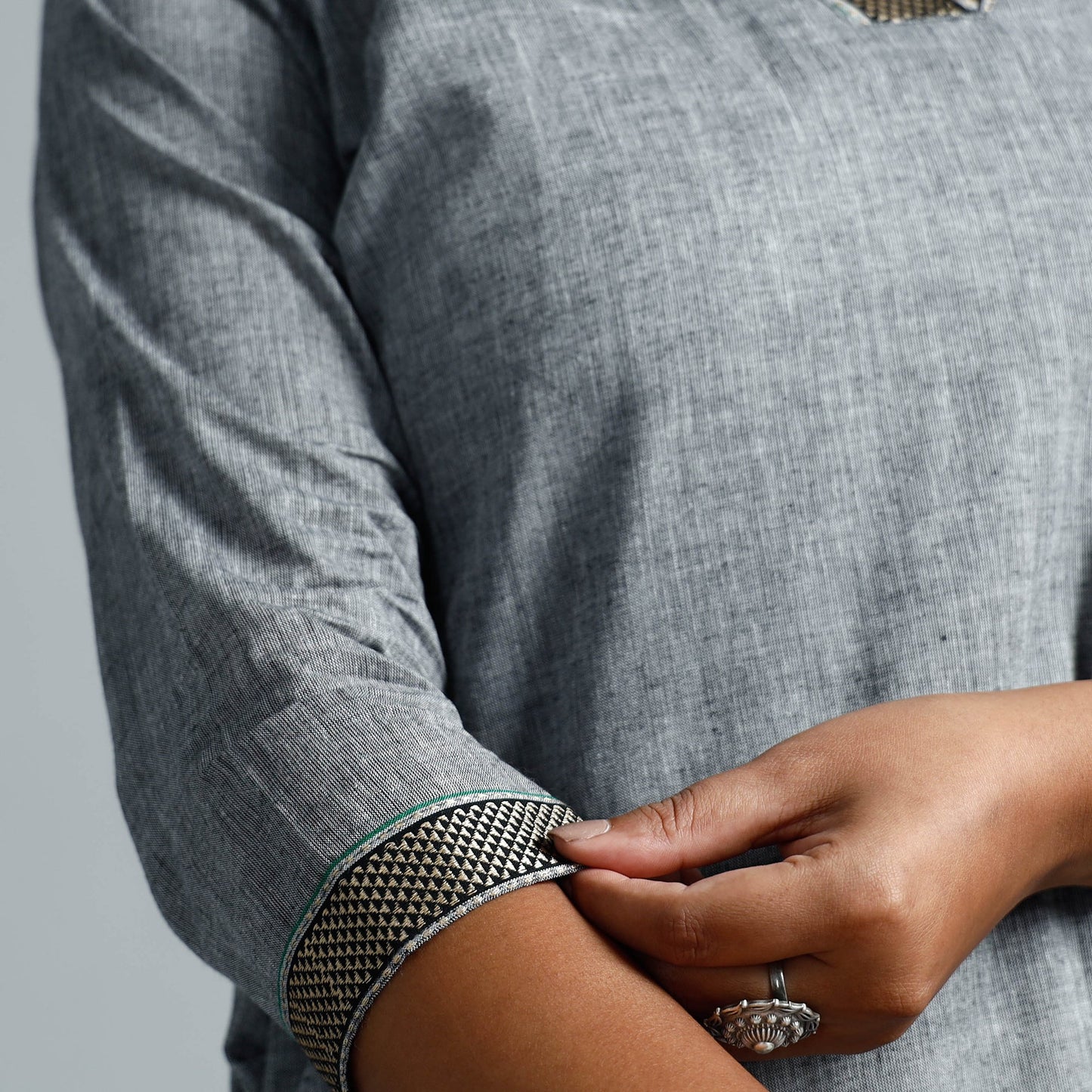 Grey - Dharwad Cotton A-Line Long Kurta