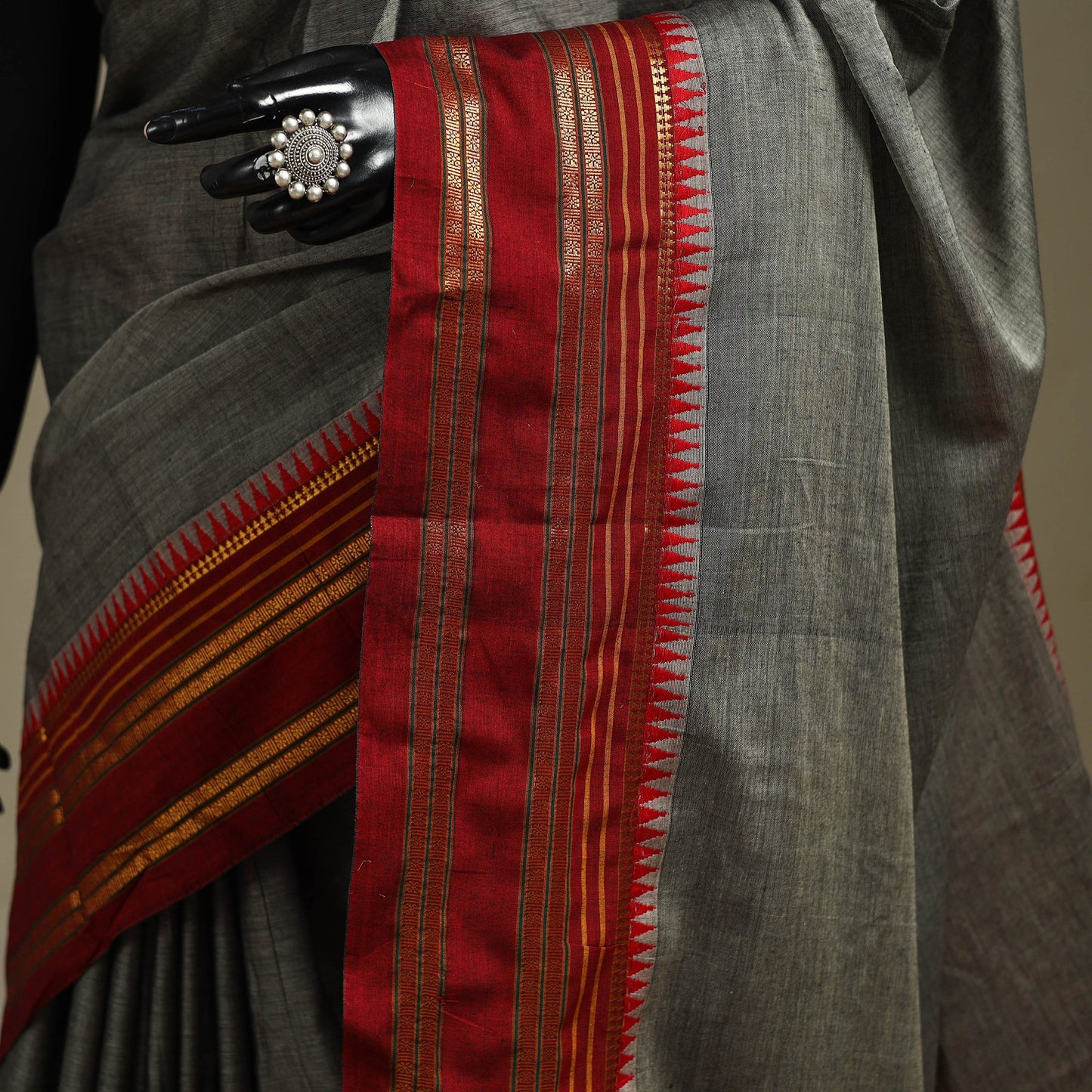 Grey - dharwad cotton saree with border 17 - handcrafted
