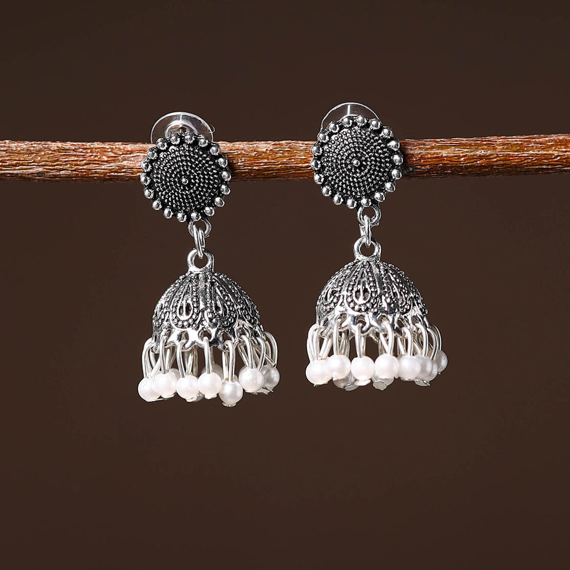 Grey - disha handcrafted gs beaded jhumki earrings