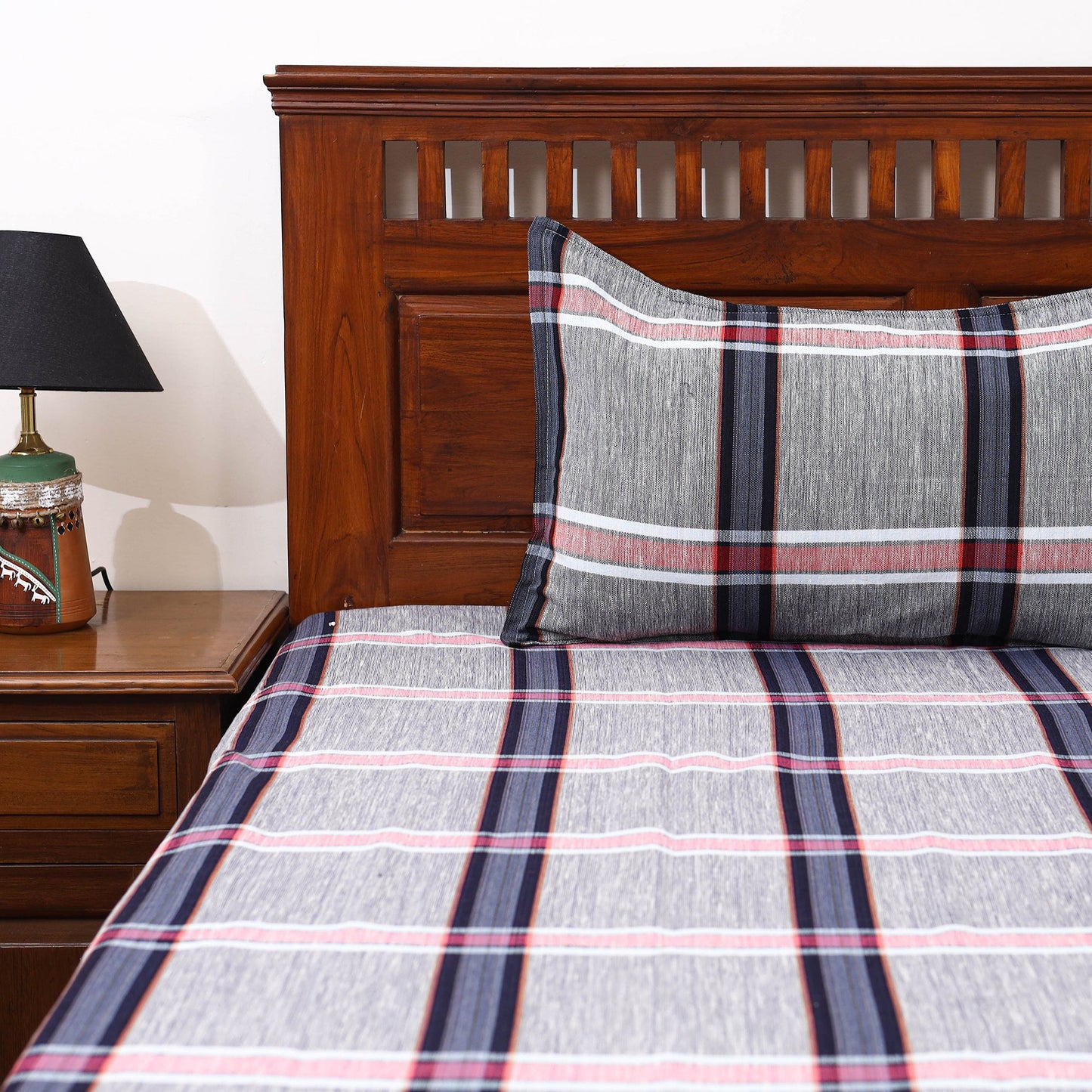 Grey Double Handloom Cotton Bed Sheet Set