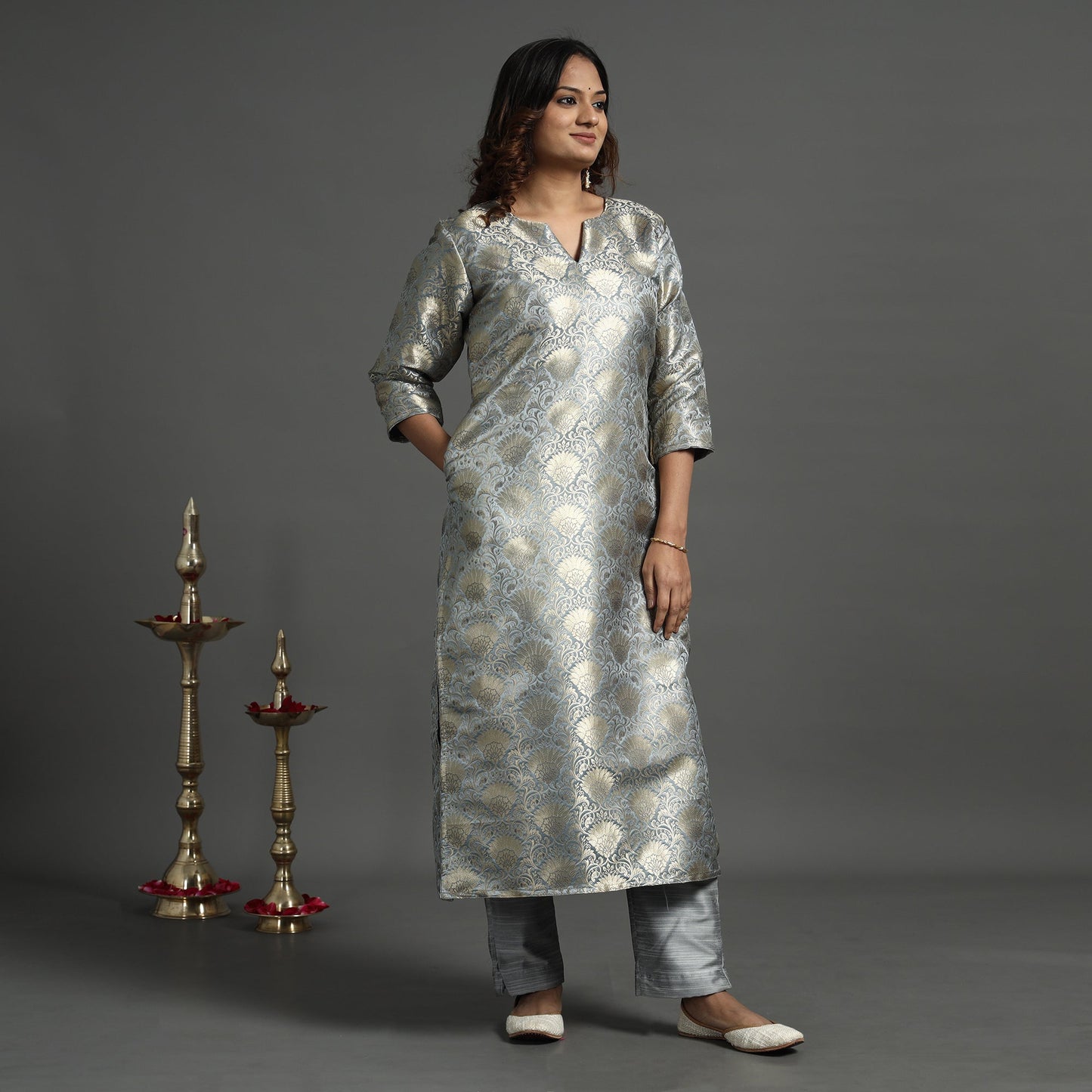 Elegant Banarasi Brocade Silk Kurta with Pant Set