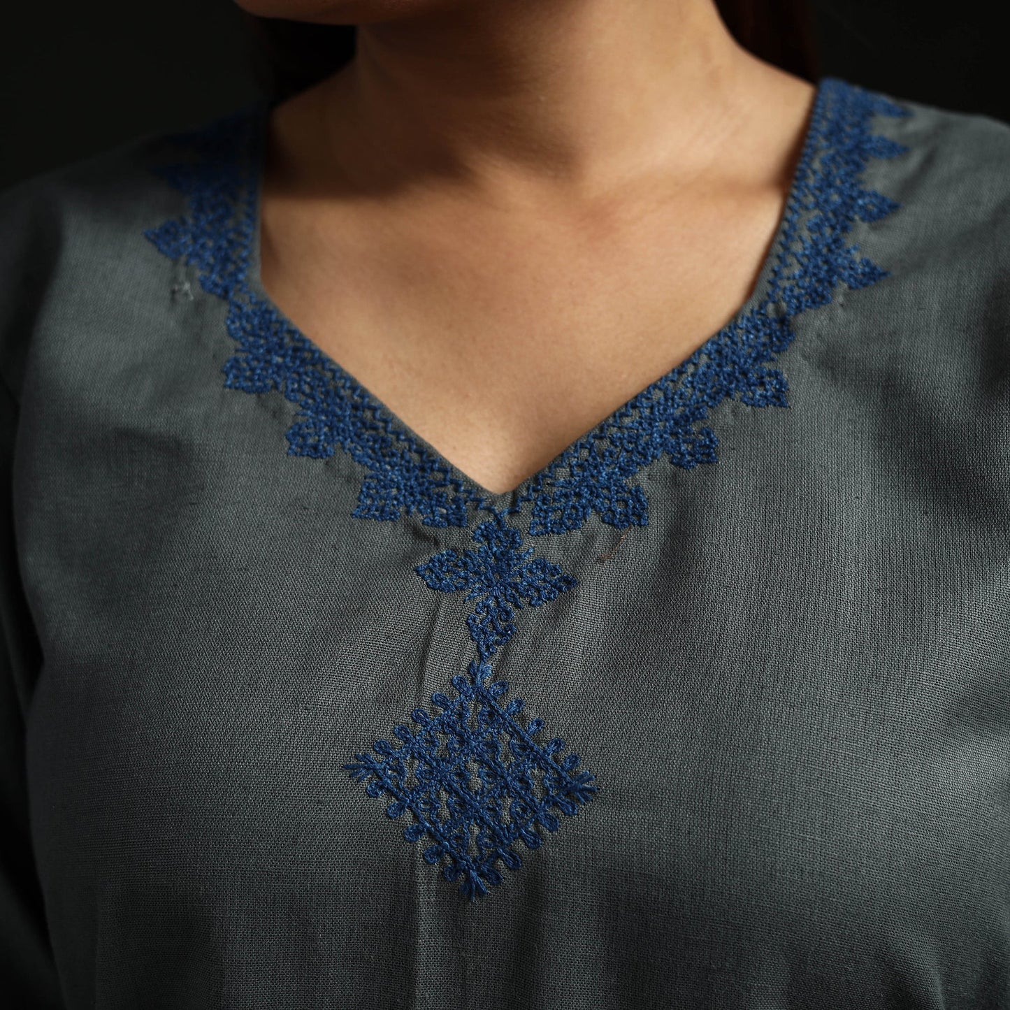 Flex cotton plain hand embroidered straight kurta for women