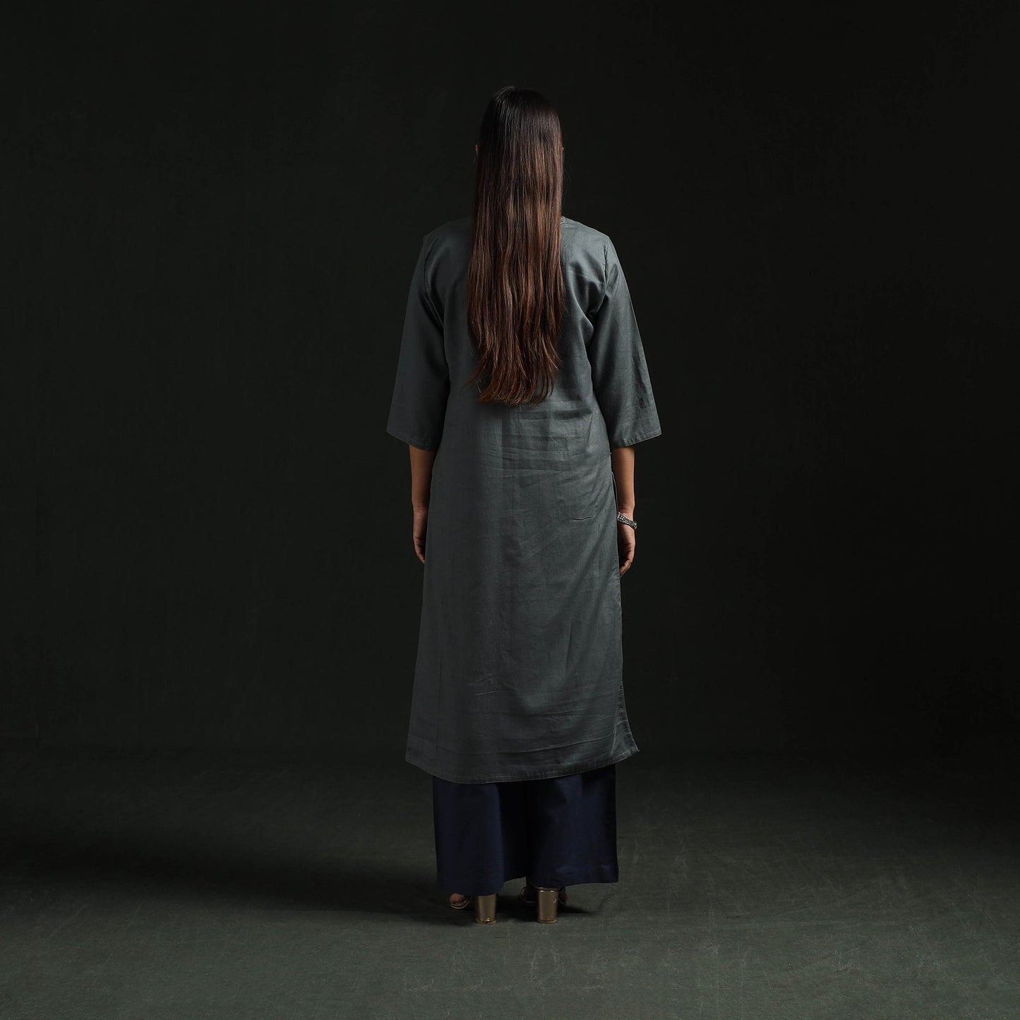 Flex cotton plain hand embroidered straight kurta for women