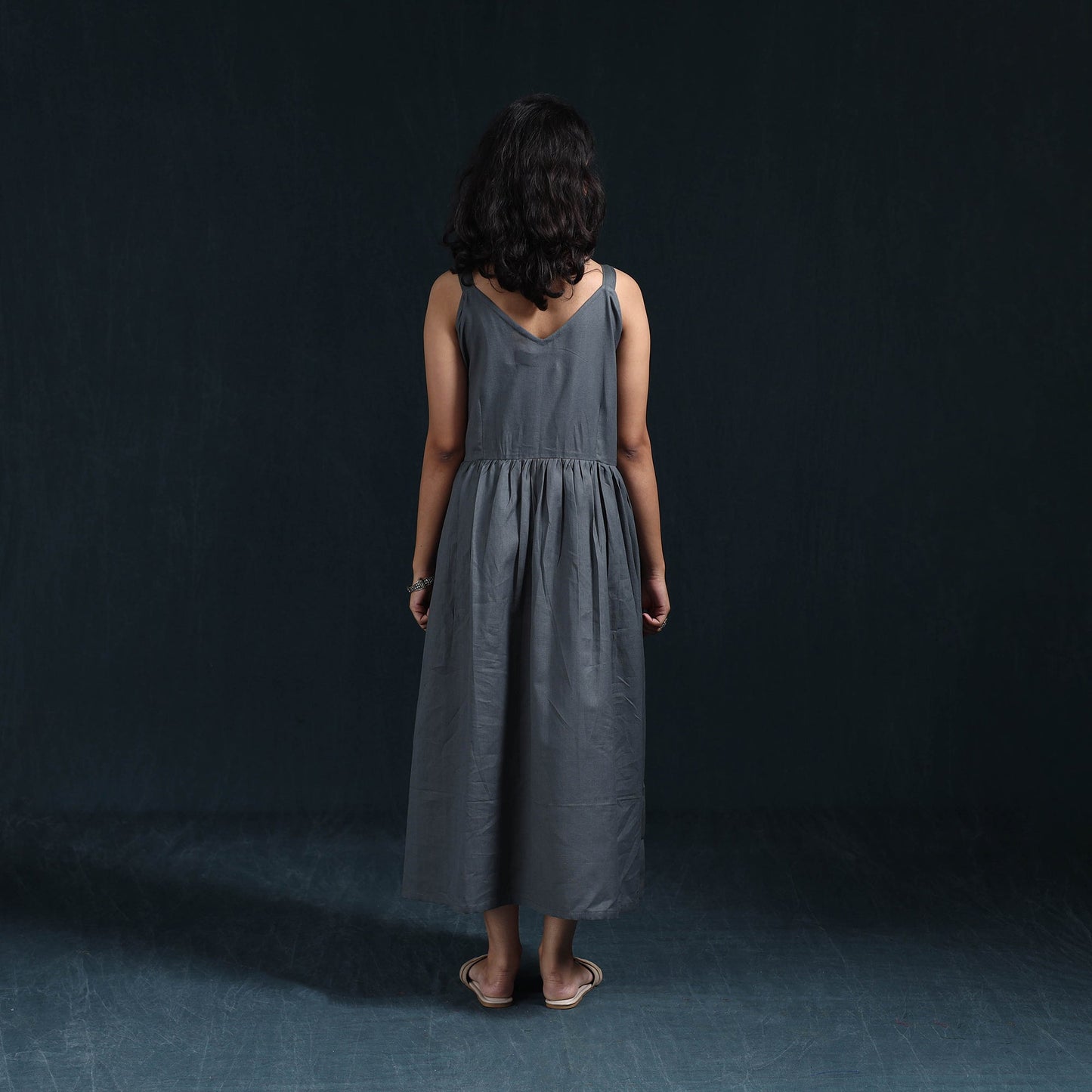 Grey - flex cotton tiered plain dress 02 - handcrafted