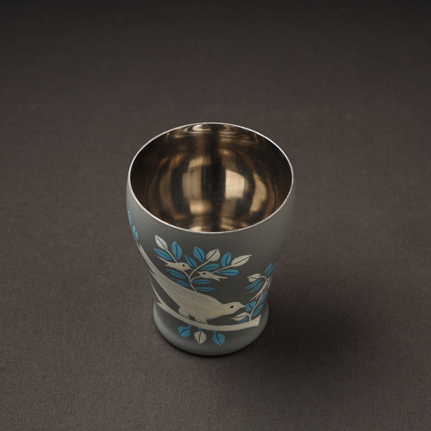 Grey Floral Handpainted Enamelware Stainless Steel Glass