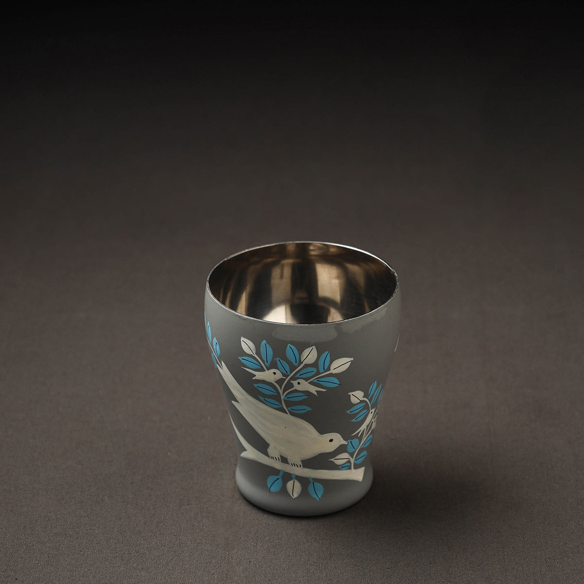 Grey Floral Handpainted Enamelware Stainless Steel Glass