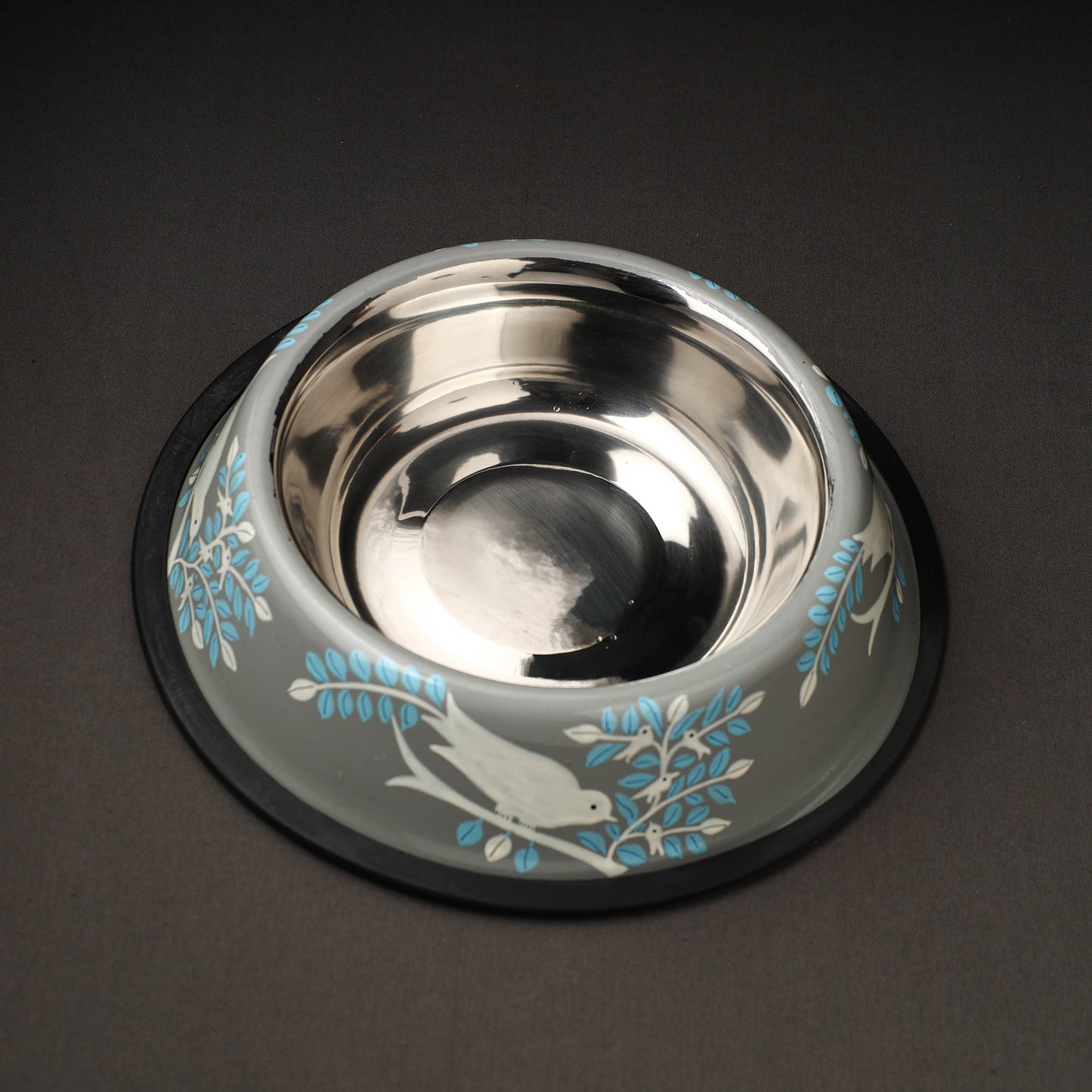 Grey Handpainted Stainless Steel Pet Bowl