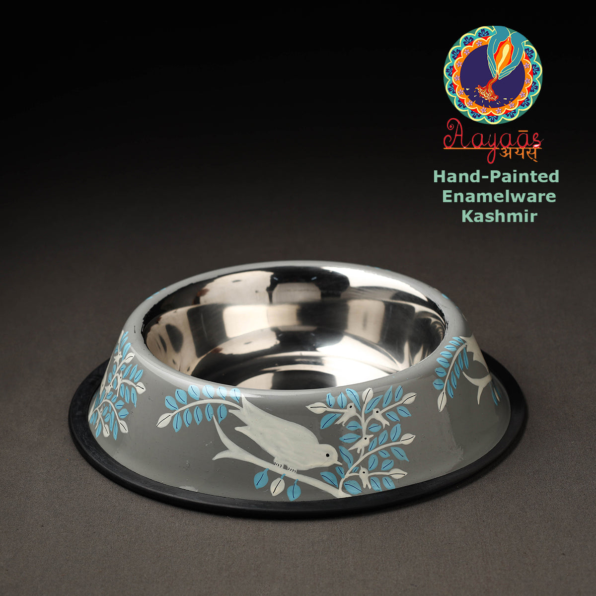 Grey Handpainted Stainless Steel Pet Bowl