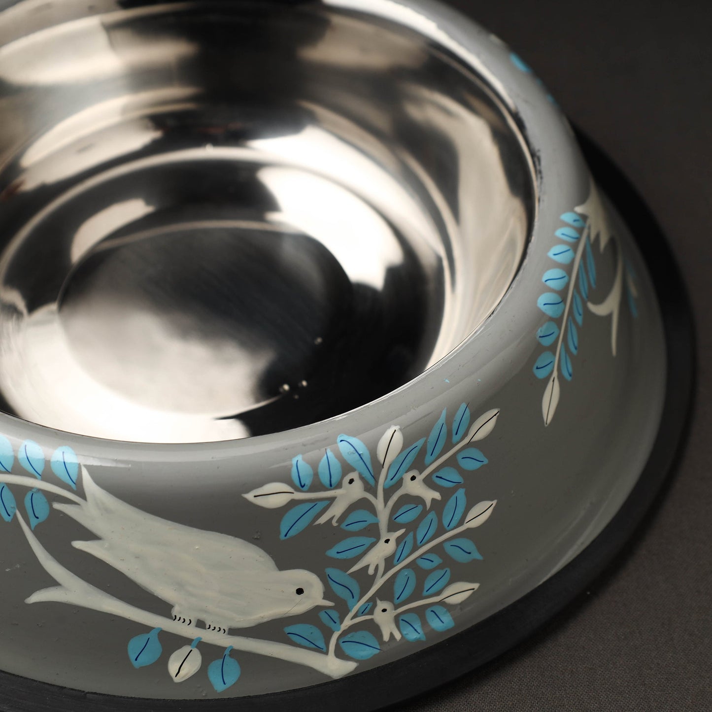Grey Handpainted Stainless Steel Pet Bowl