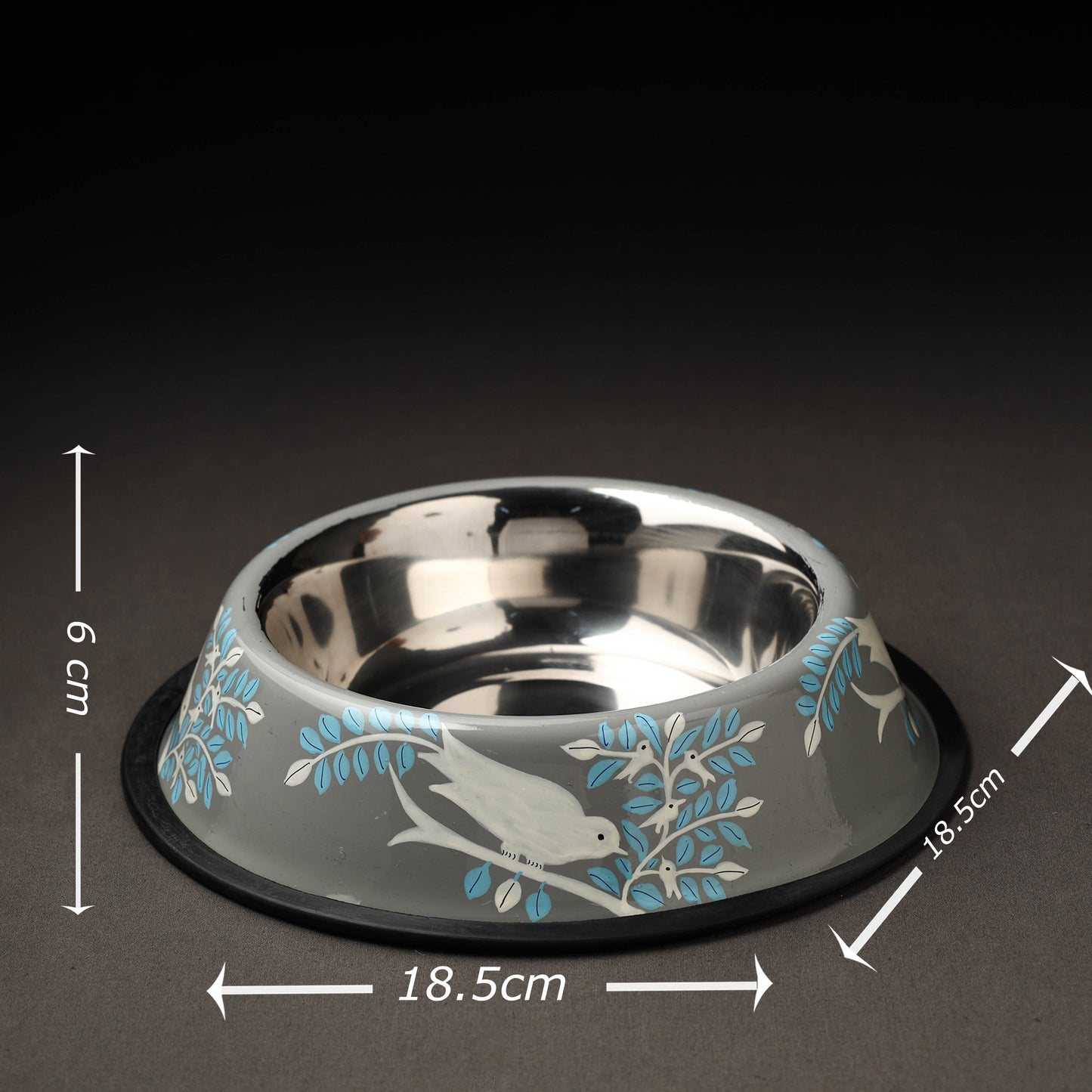 Grey Handpainted Stainless Steel Pet Bowl