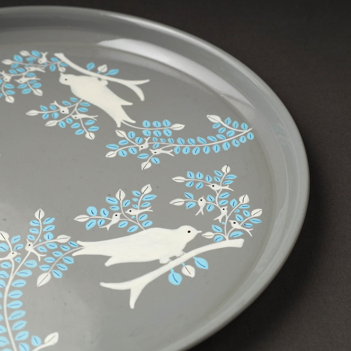 Floral Grey Handpainted Enamelware Stainless Steel Plate