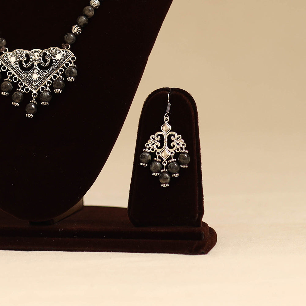 Grey - german silver necklace set with glass stones 25