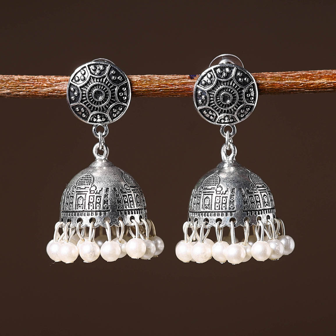 Grey - gulnar handcrafted gs beaded jhumki earrings