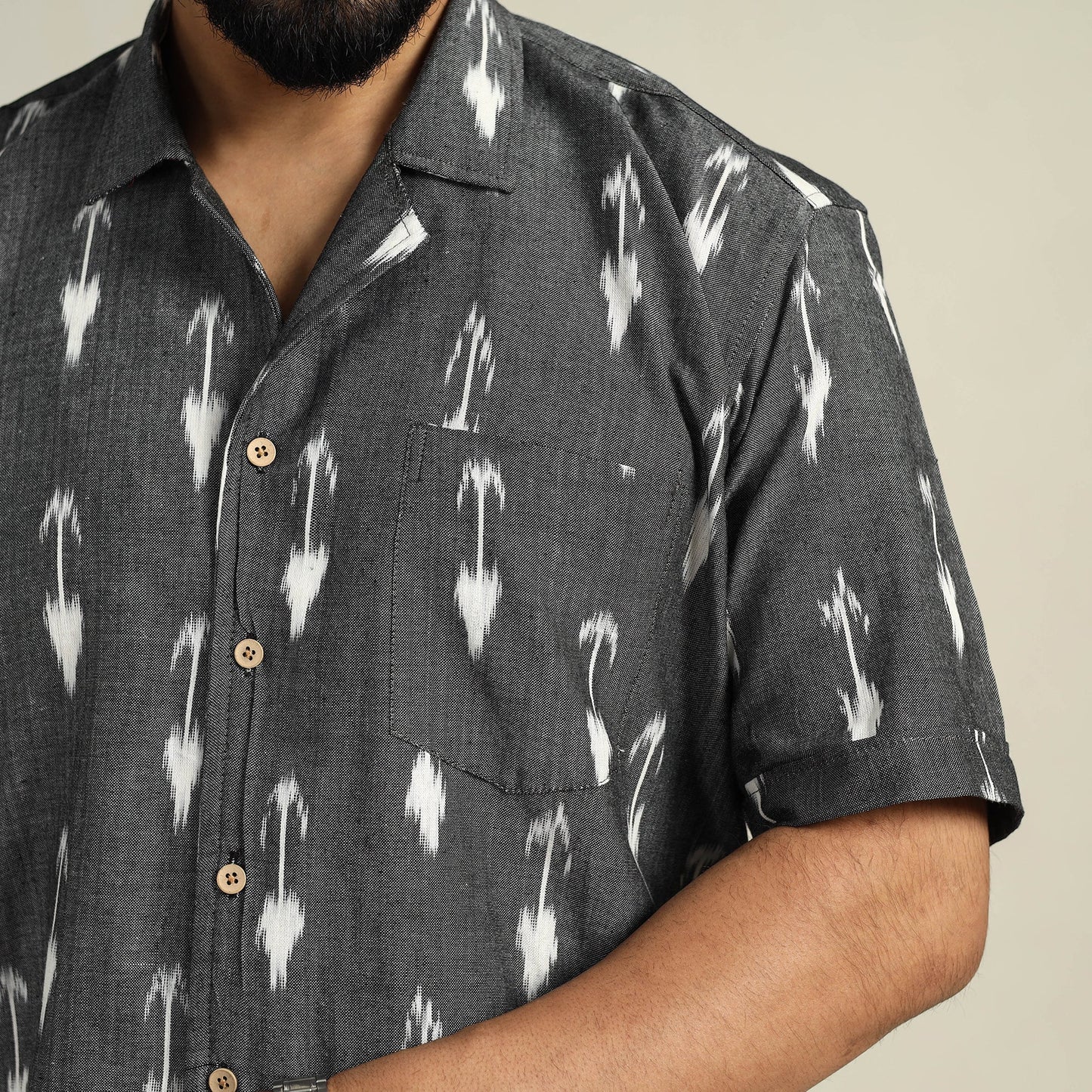 Grey Half Sleeve Men Cotton Pochampally Ikat Shirt
