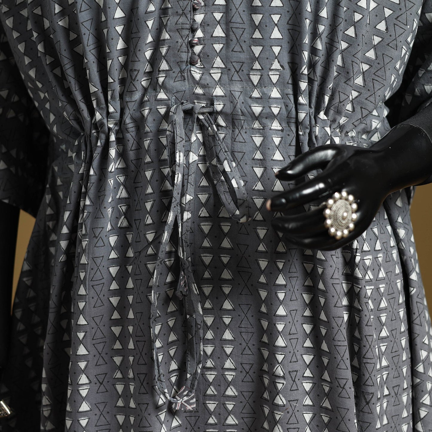 Hand akola long kaftan with tie-up waist 13 - handcrafted