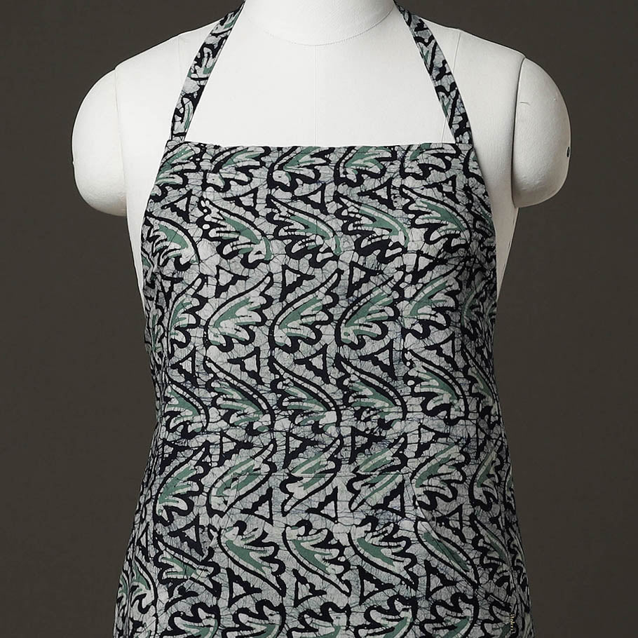 Grey Hand Batik Printed Cotton Apron with Pocket