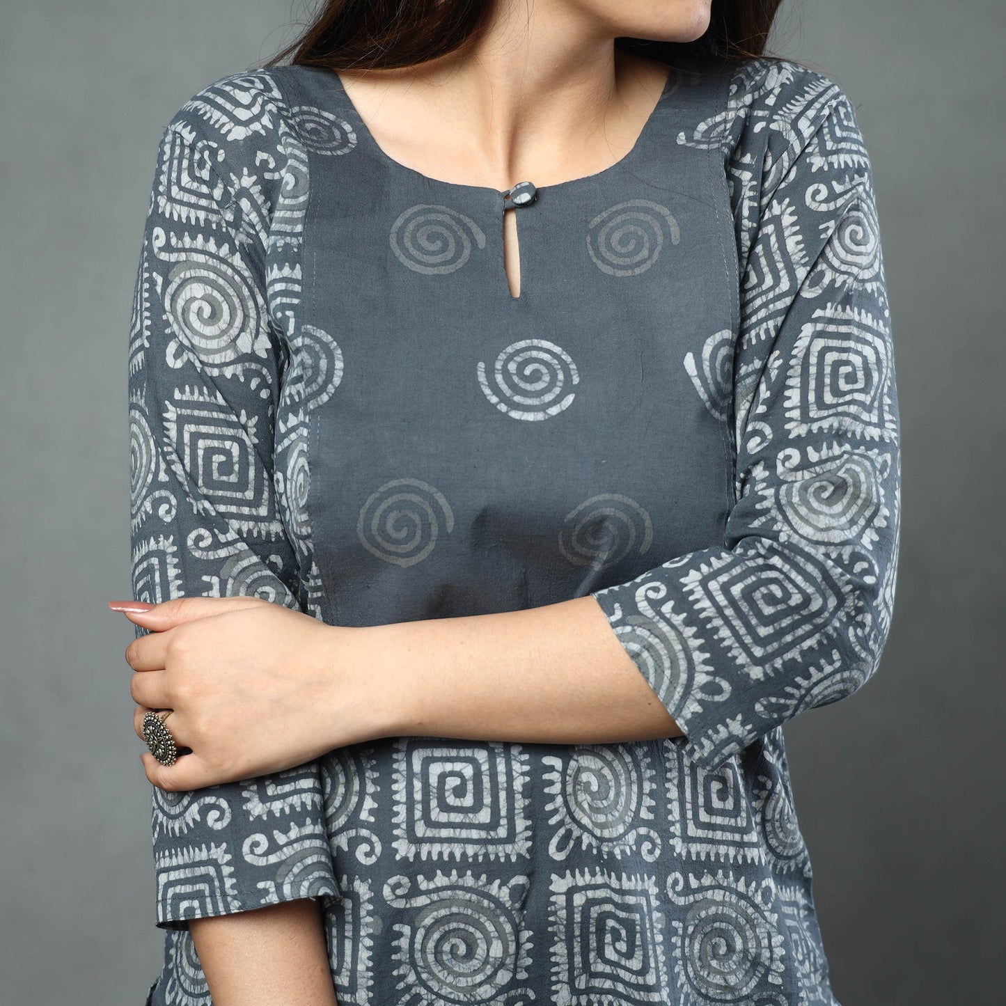 Hand Batik Printed Cotton Kurta with Palazzo & Dupatta Set