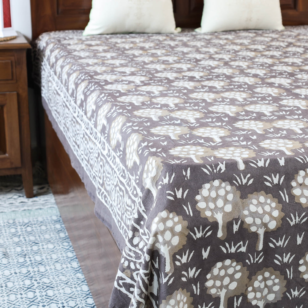 Grey - Block Art Print Cotton Single Bindaas Bed Sheet (93 x 60 in)