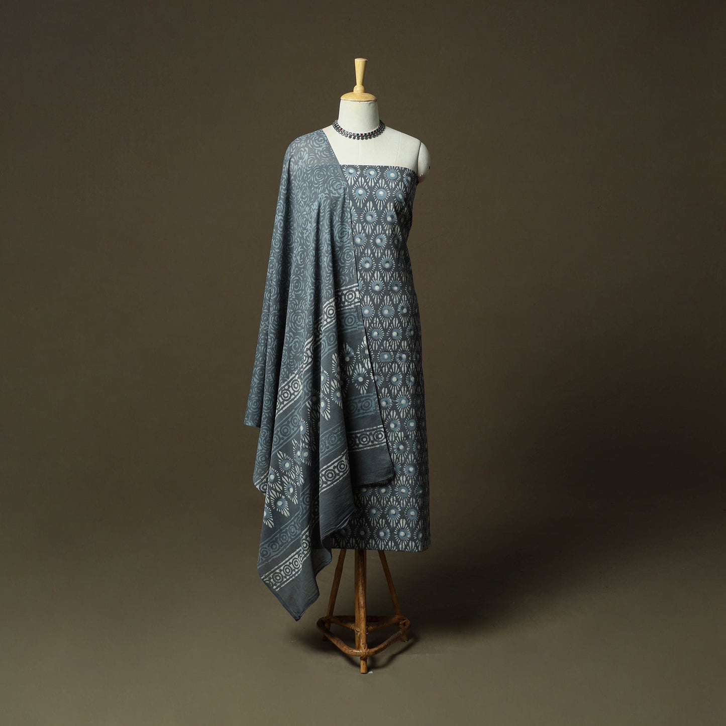 Hand block batik print cotton 3pc unstitched dress material
