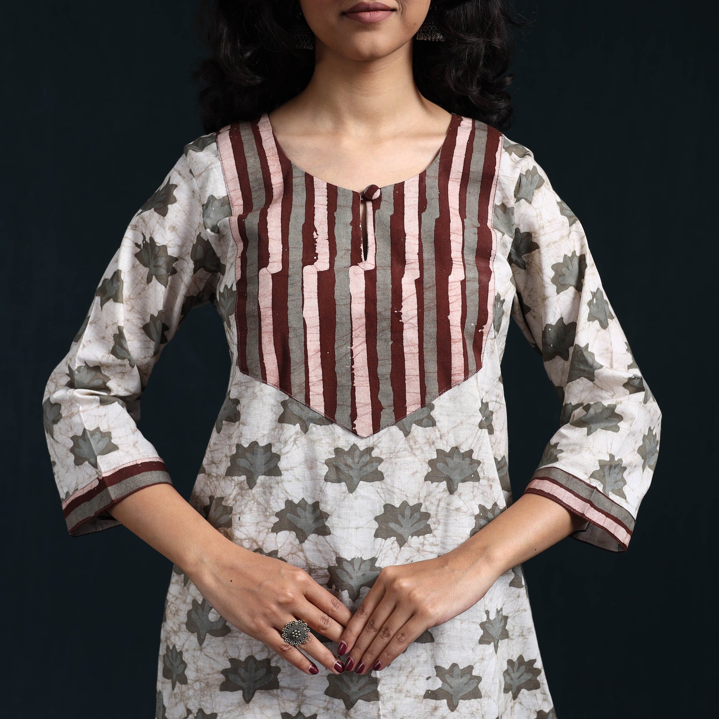 Hand batik cotton suit set with dupatta for women 07